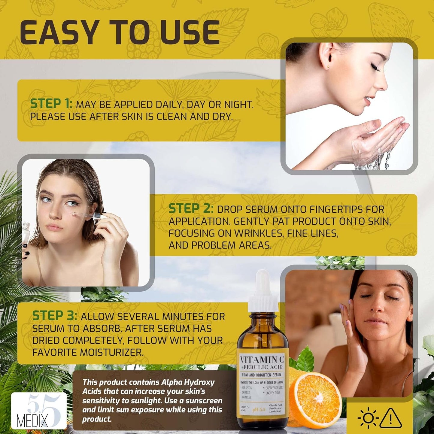 Medix Vitamin C Facial Serum Skin Care Booster For Age Spots, Wrinkles, & Fine Lines