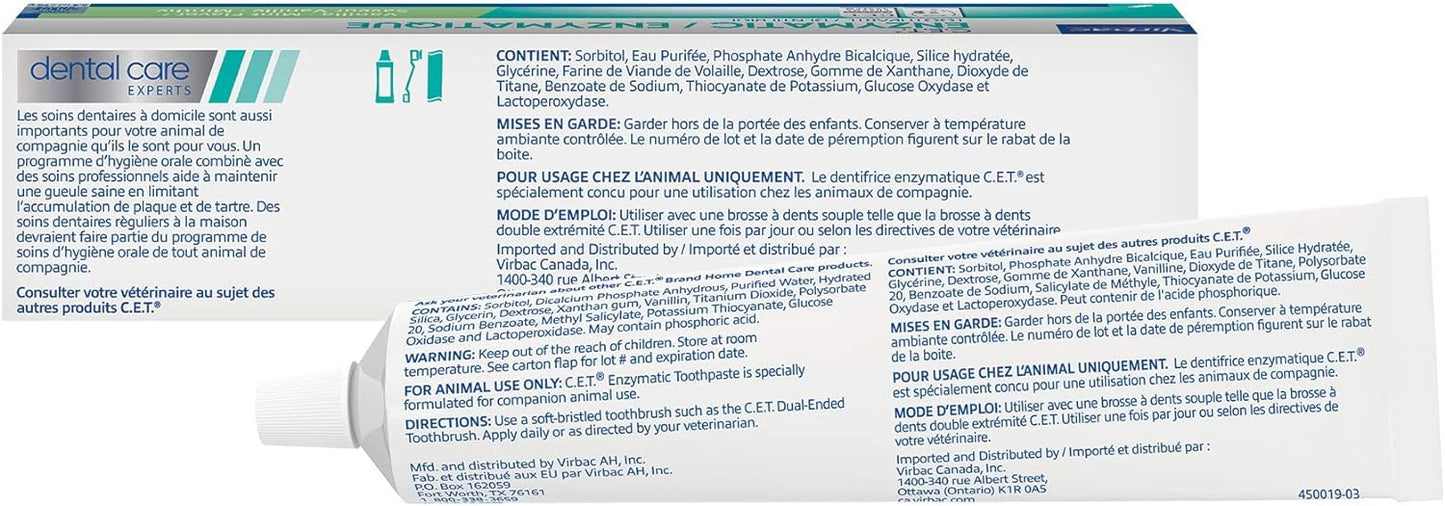 Virbac C.E.T. Enzymatic Toothpaste Eliminates Bad Breath Pet Dental Care Toothpaste Vanilla Mint Flavor 2.5 Oz Tube