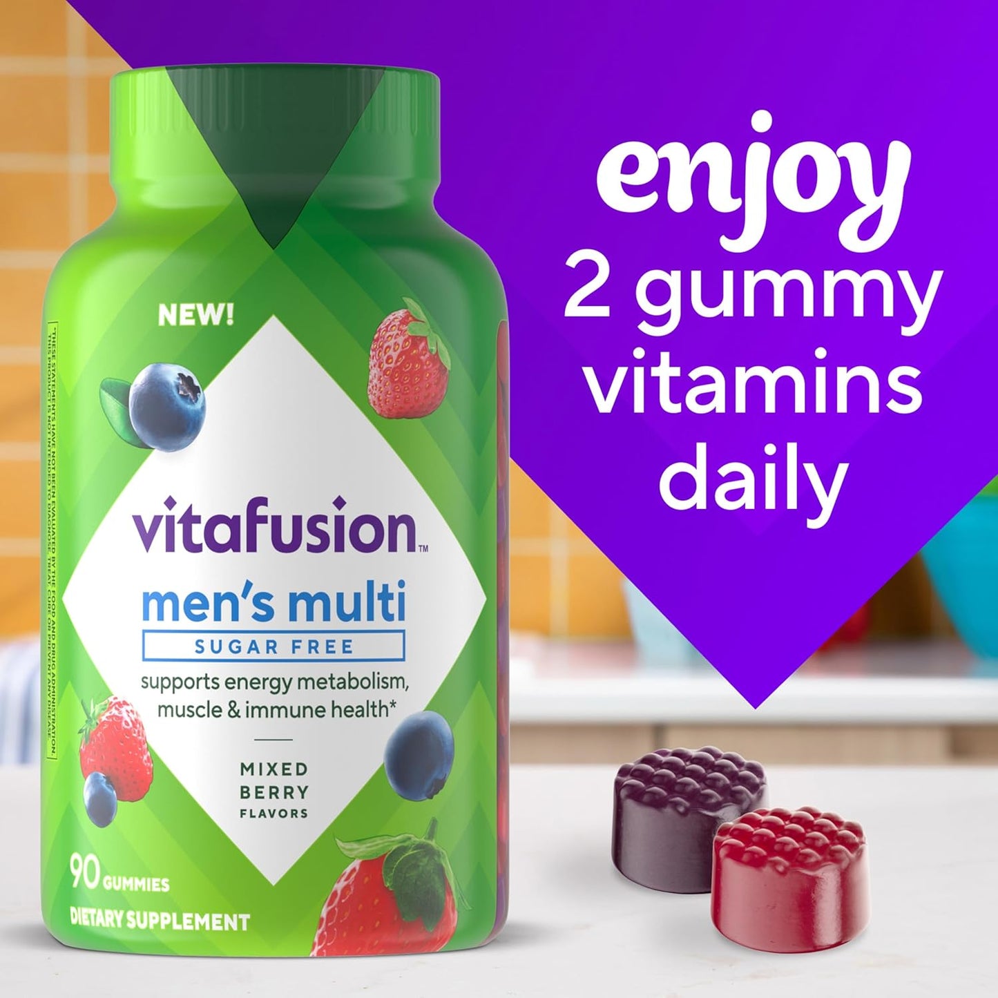Vitafusion Sugar Free Men’s Multi Daily Gummy Mixed Berry Flavors, 90 Count