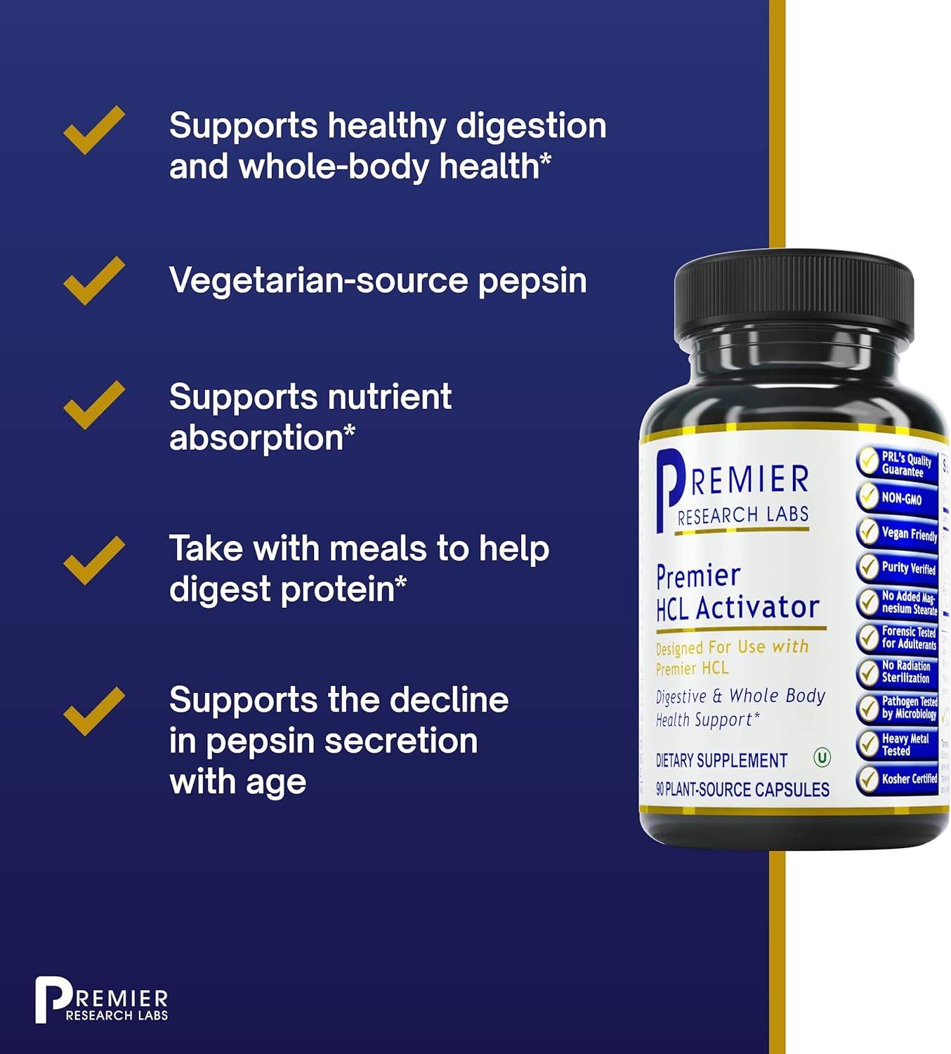 Premier Research Labs HCL Activator - for Digestion & Digestive Aid - 90 Plant-Source Capsules