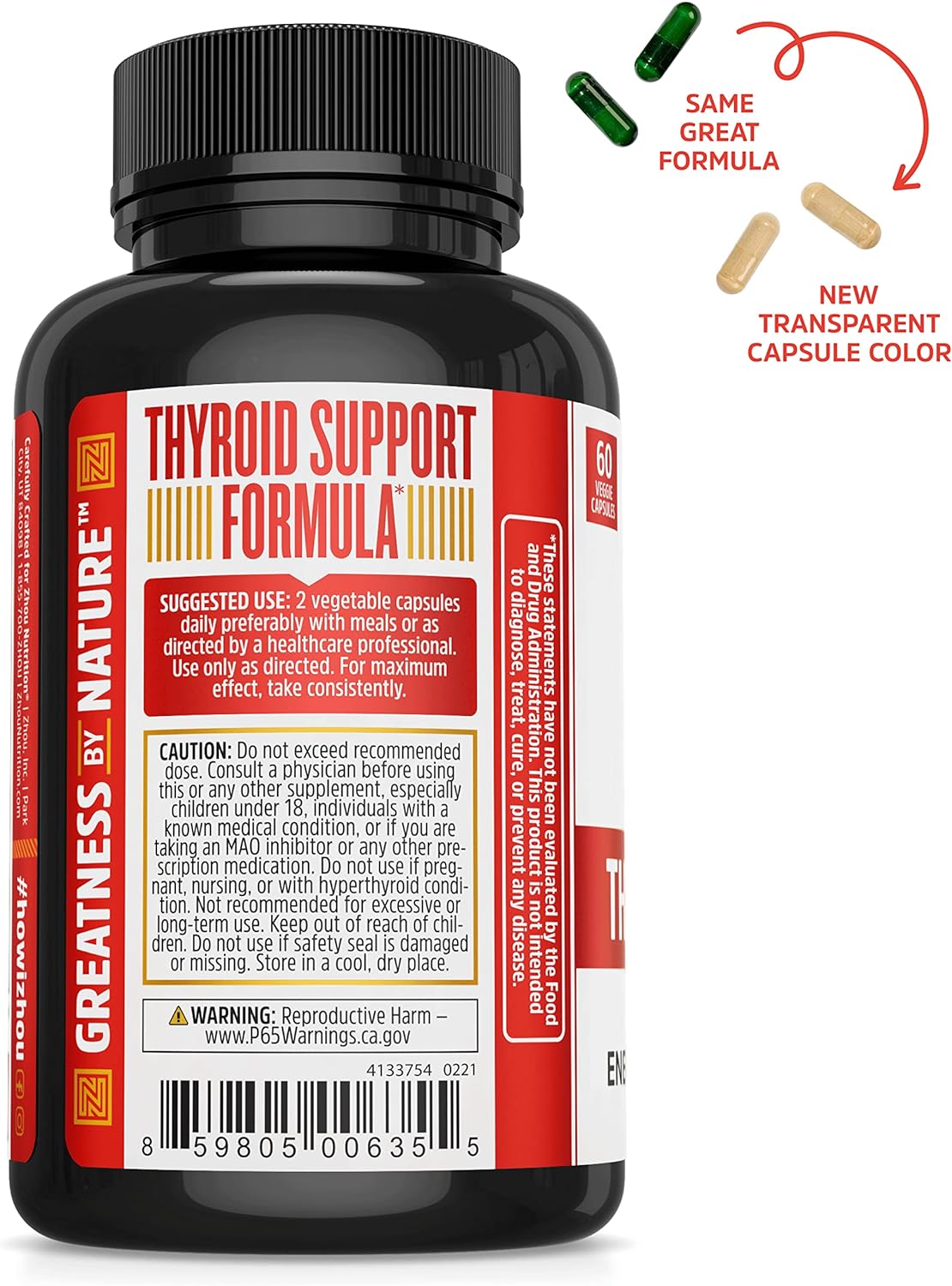 Zhou Thyroid Support Complex with Iodine Supplement 60 Caps