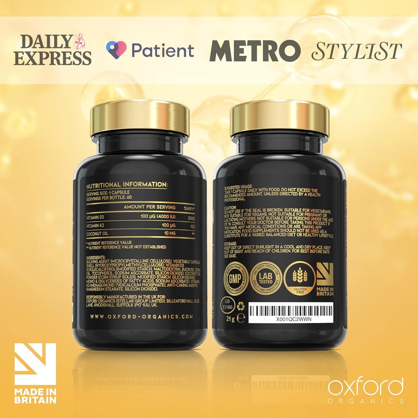 Vitamin D3 K2 Capsules - 4000 IU Vitamin D & 100mcg Vitamin K