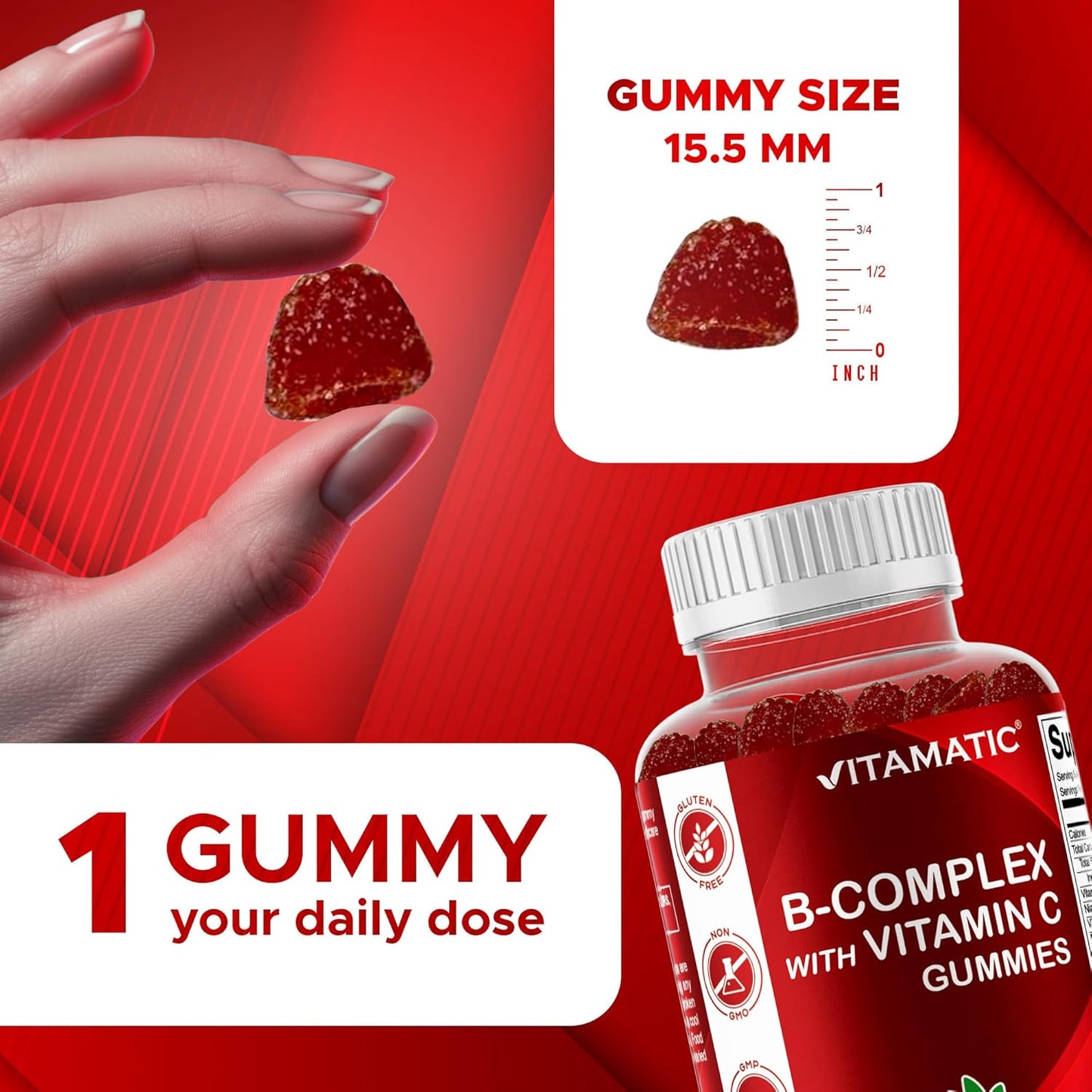 Vitamatic Vitamin B Complex - Natural Strawberry Flavor - 60 Gummies