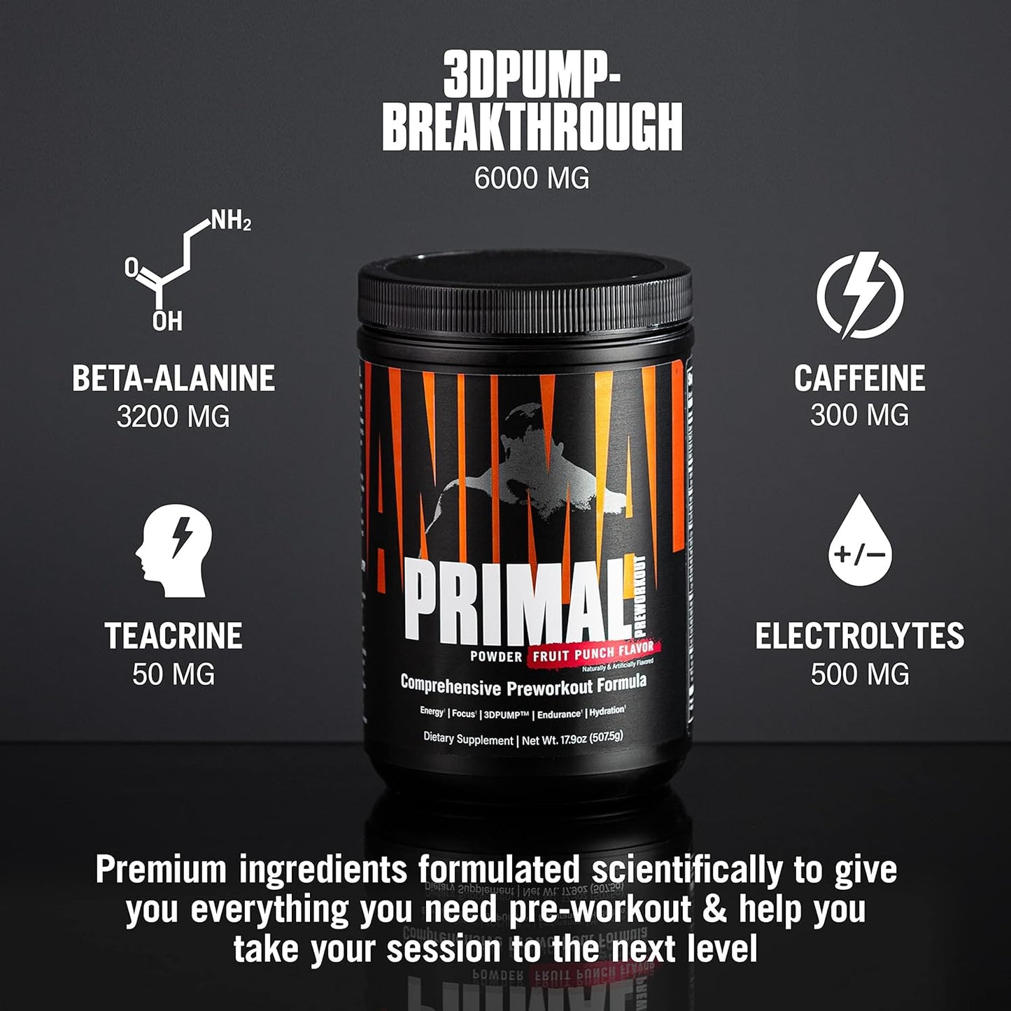 Animal Primal Muscle Hydration + Preworkout Powder– Fruit Punch Flavor, 17.9 oz