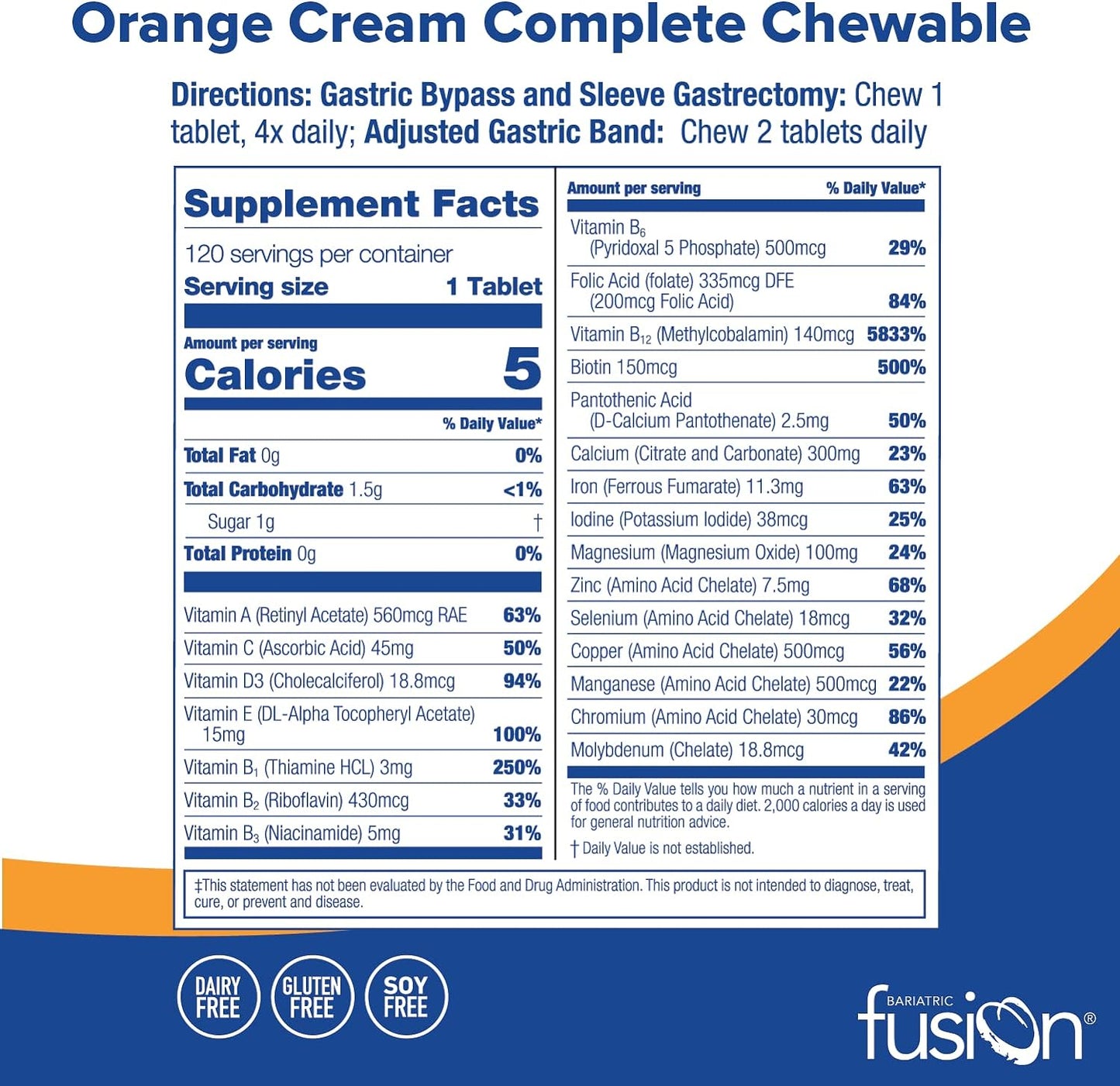 Bariatric Fusion Orange Cream Flavored Complete Chewable - 120 Tablets