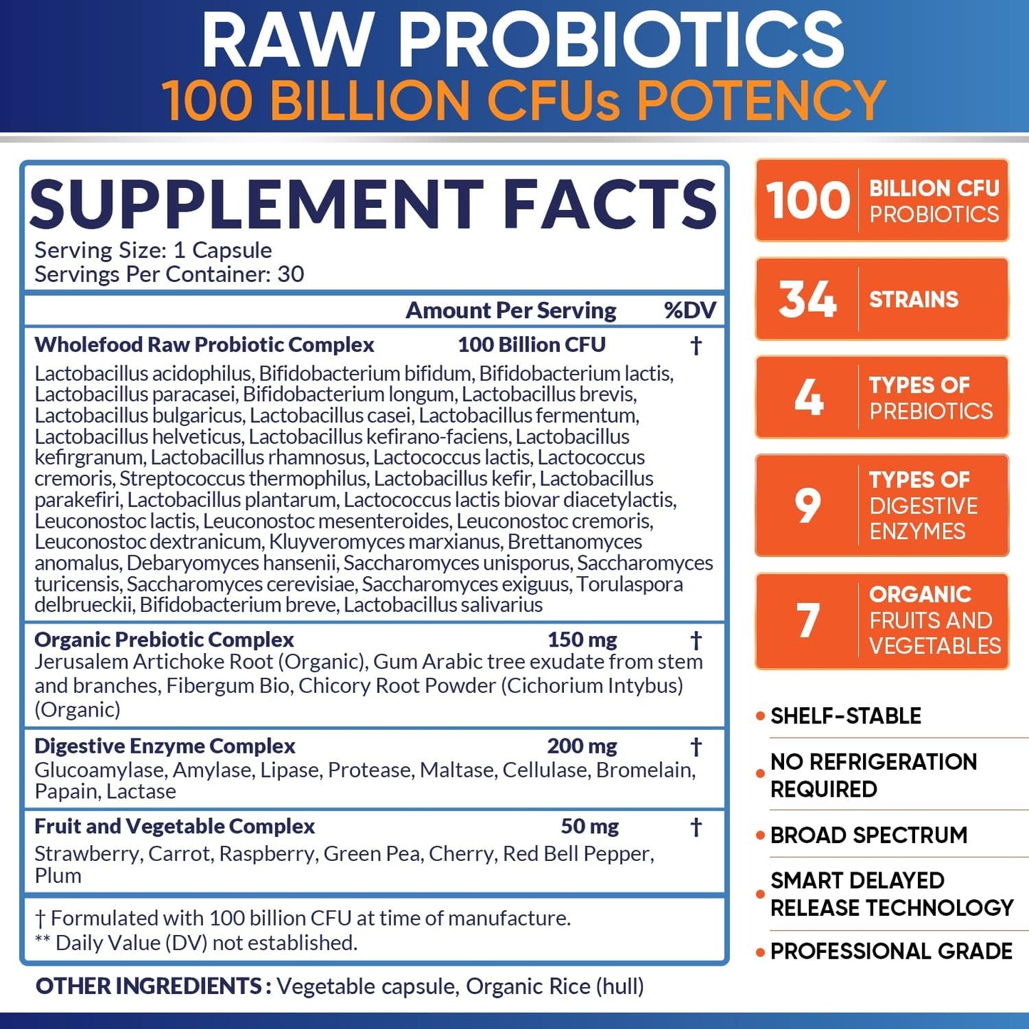 Organic Probiotics 100 Billion CFU 30 count