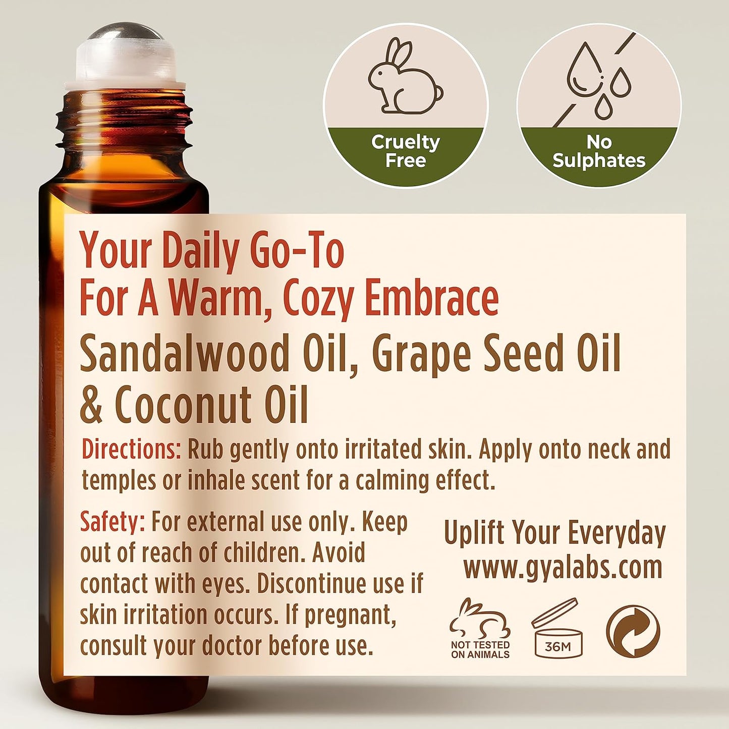 Gya Labs Sandalwood Essential Oil Roll-On - Woodsy, Earthy Scent