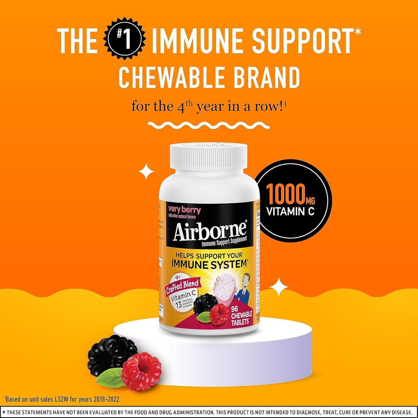 Airborne 1000mg Vitamin C - 96 Chewable Tablets