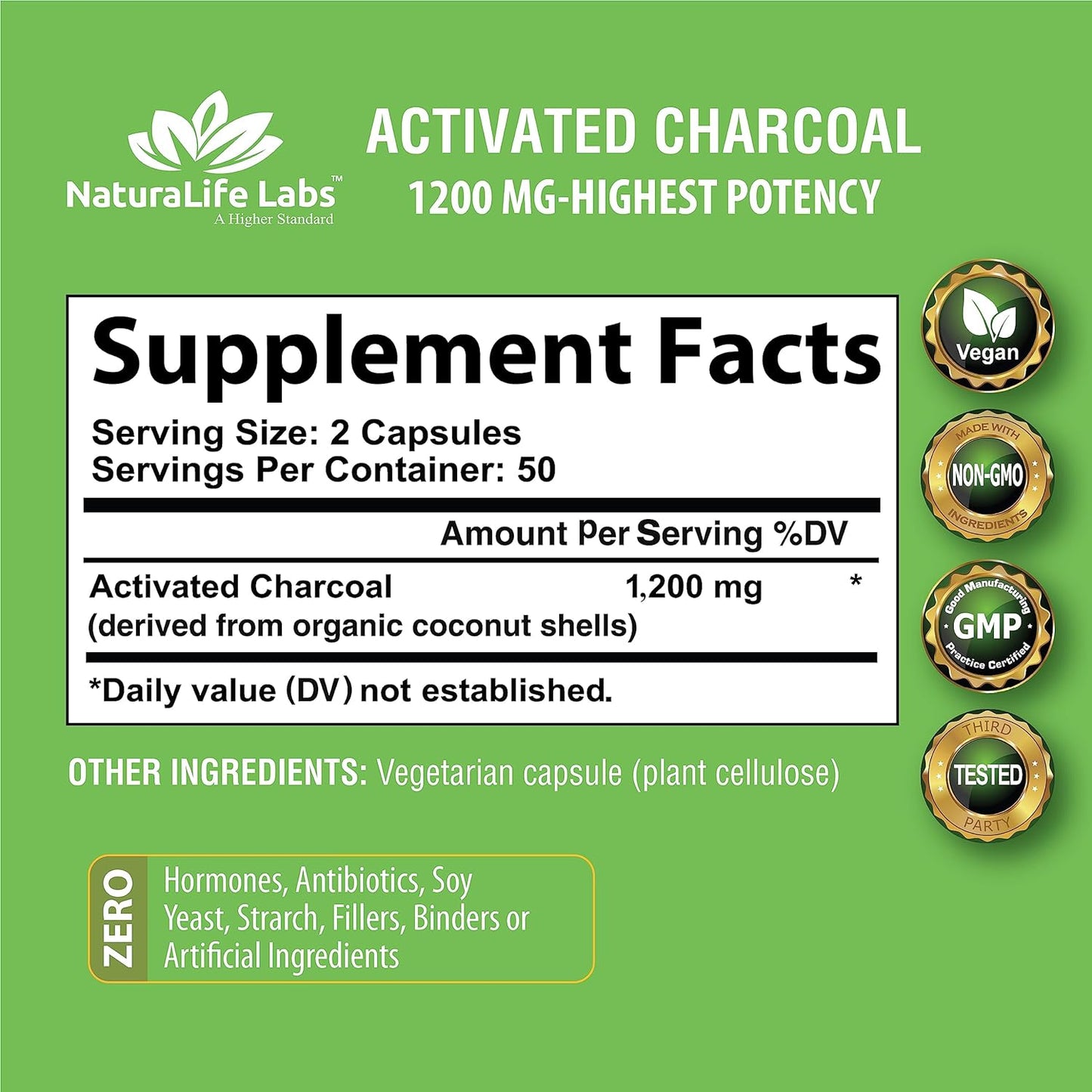 Activated Charcoal Capsules - Highly Absorbent 100 Vegan Capsules