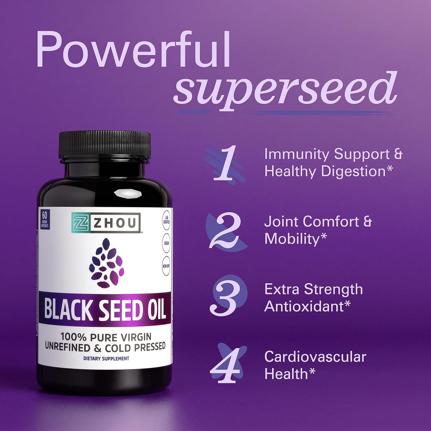 Zhou Nutrition Black Seed Oil Capsules,Virgin, Cold Pressed 60 Capsules