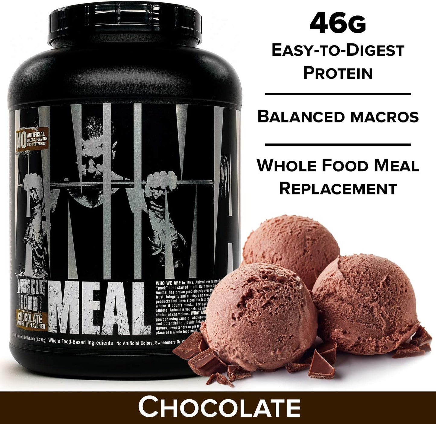 Animal Meal - All Natural High Calorie Meal Shake - Egg Whites, Beef Protein, Pea Protein, Chocolate, 5 Pound