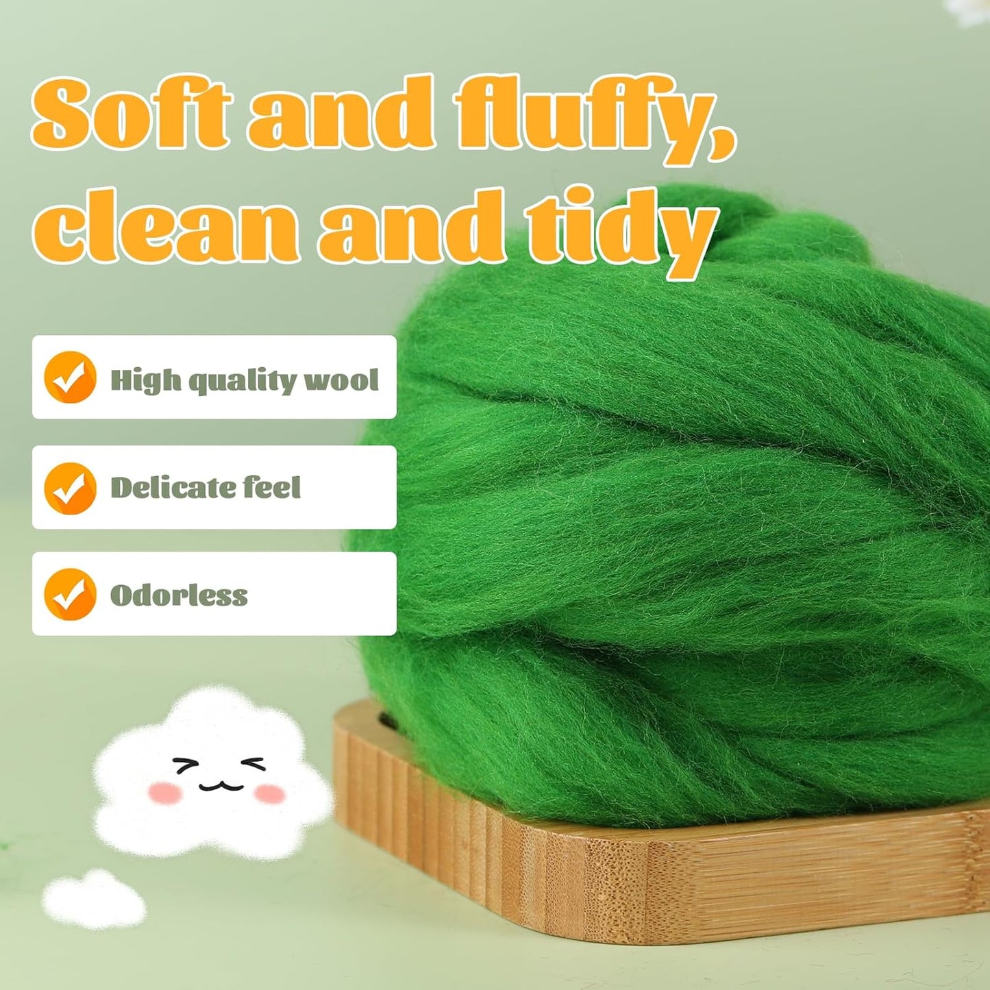 JUPEAN 3.53oz Wool Roving Yarn,Fiber Roving Wool Top, Wool Felting Supplies