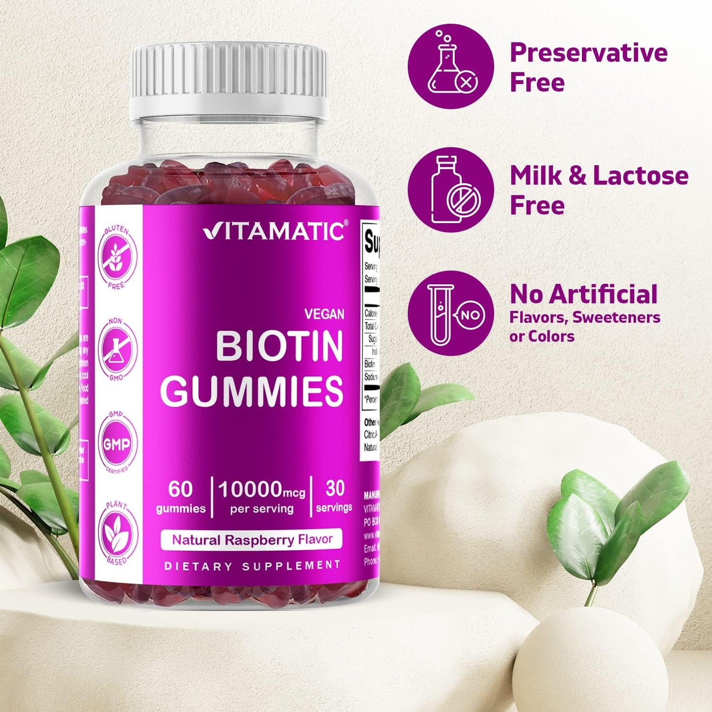 Vitamatic Biotin Gummies Stronger Hair, Skin & Nails - 60 Vegan Gummies