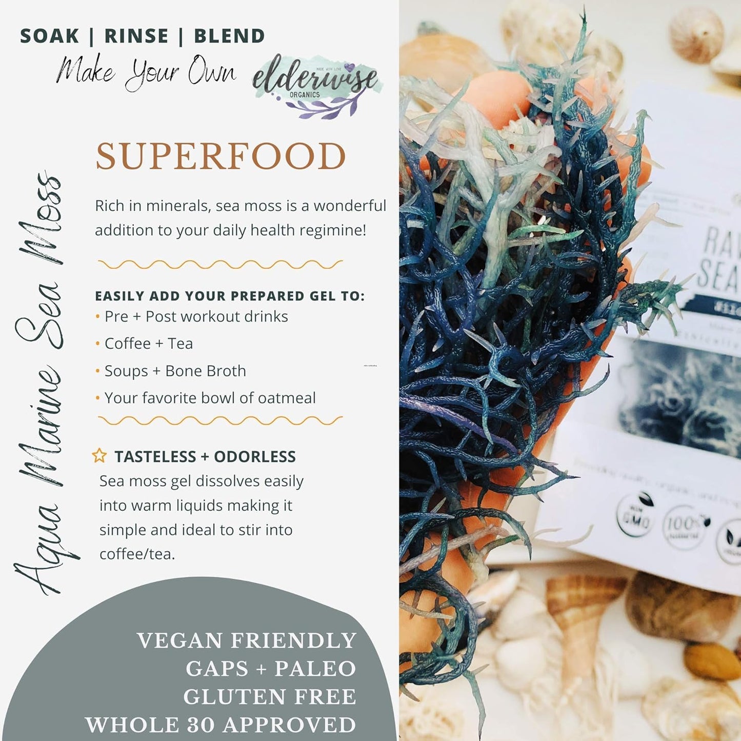 Elderwise Sea Moss Golden & Aqua Marine Bundle Makes 20oz & 24oz Gel