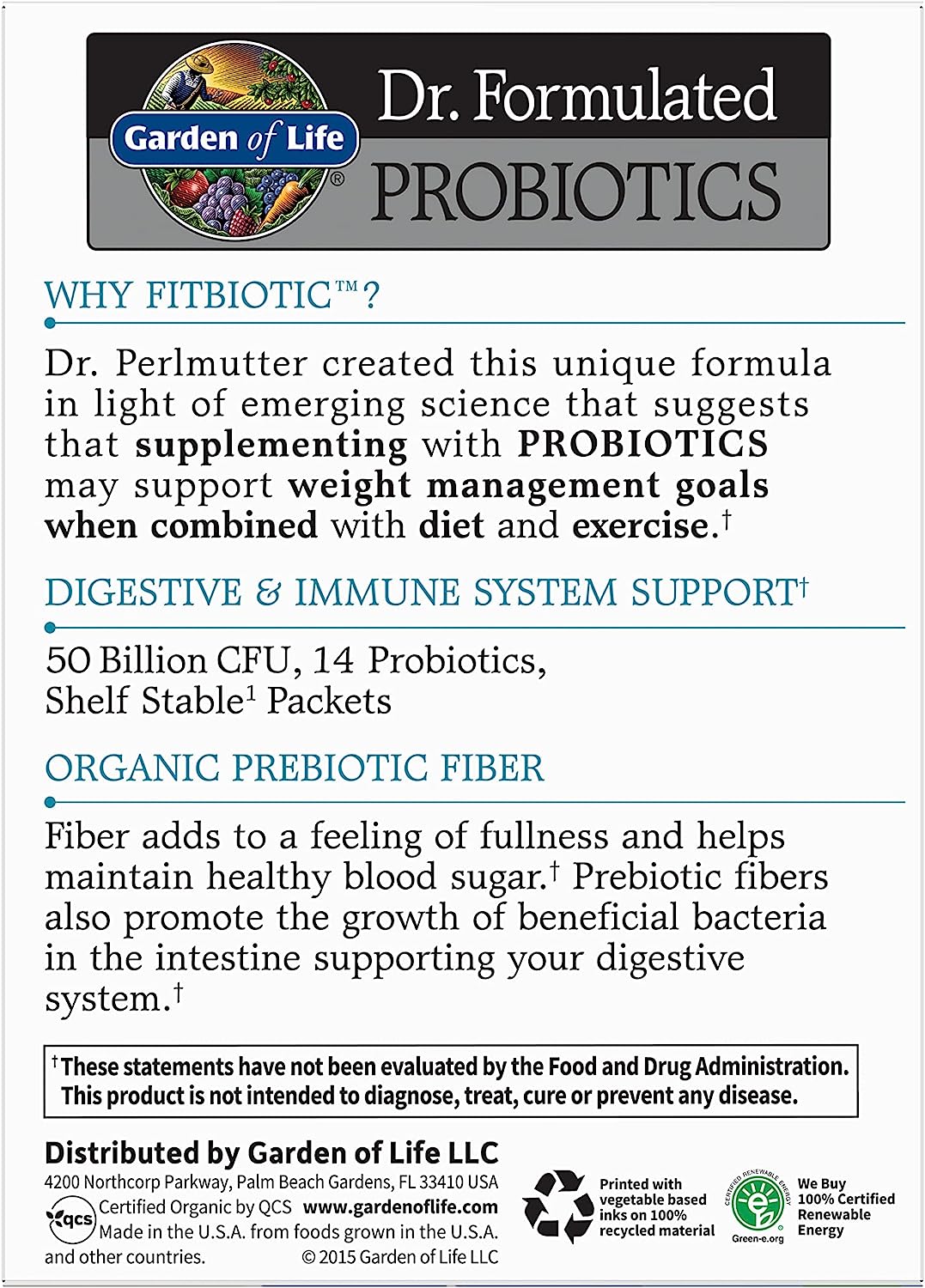 Garden of Life Dr. Formulated Probiotics Fitbiotic Weight Management Powder 50 Billion CFU 3 Oz, Pack of 20