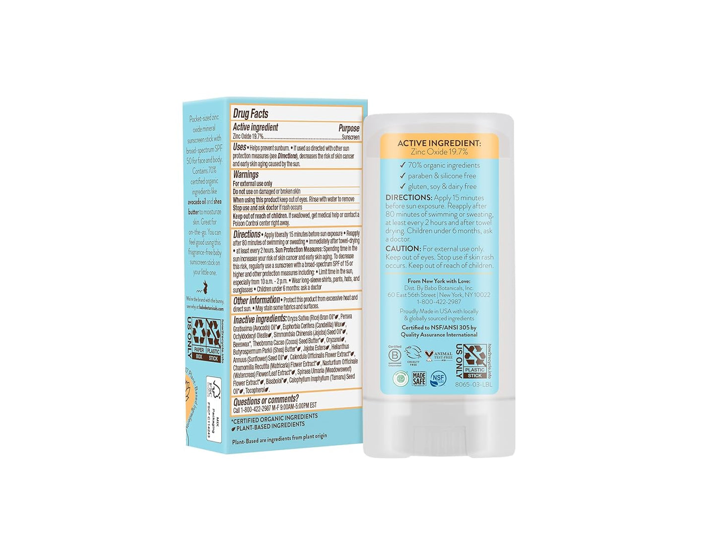 Babo Botanicals Sensitive Baby Mineral Sunscreen Stick SPF 50-0.6 oz