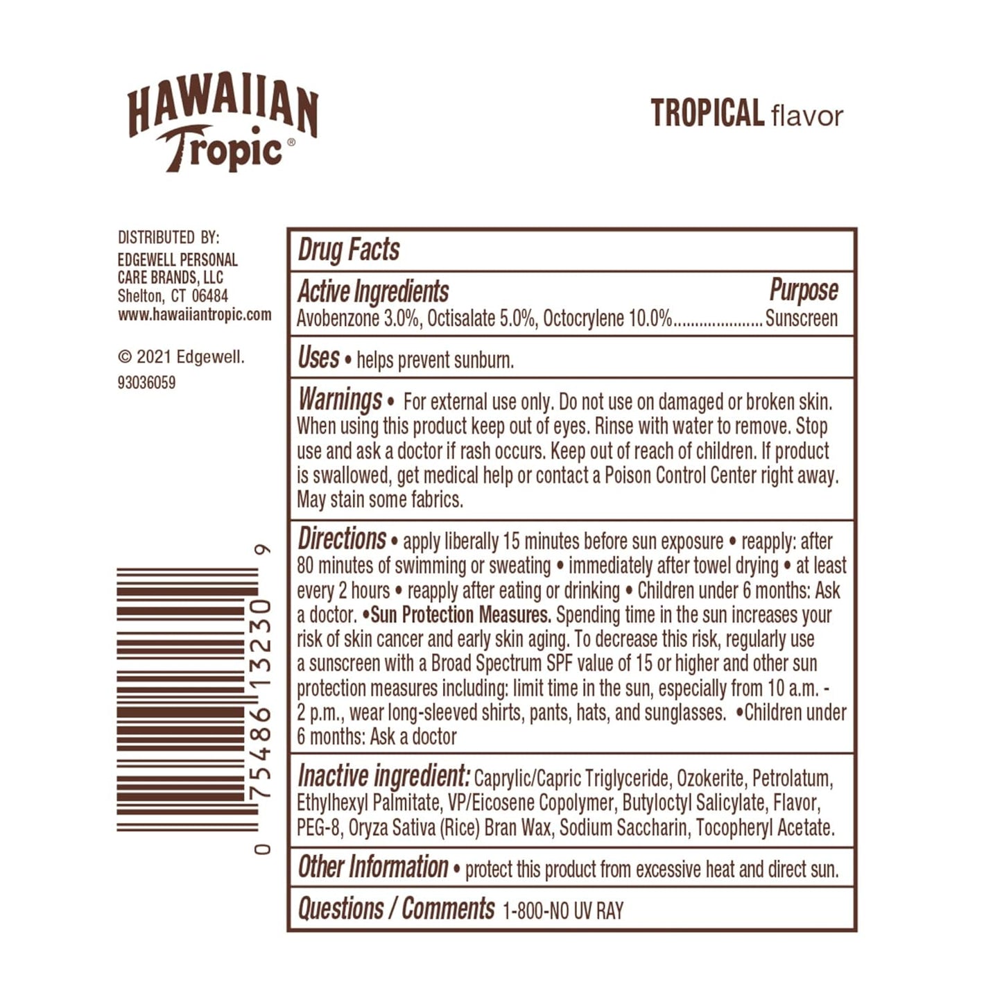 Hawaiian Tropic Tropical Lip Balm SPF 30 0.14oz (Pack of 10)