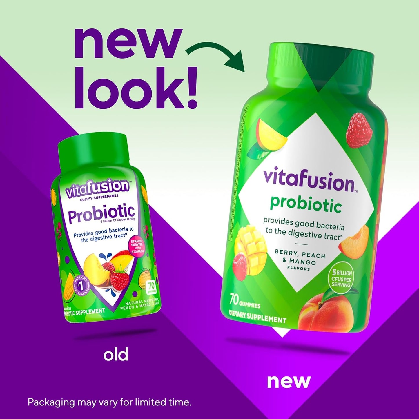Vitafusion Probiotic Gummy Raspberry, Peach and Mango Flavors - 70 Count