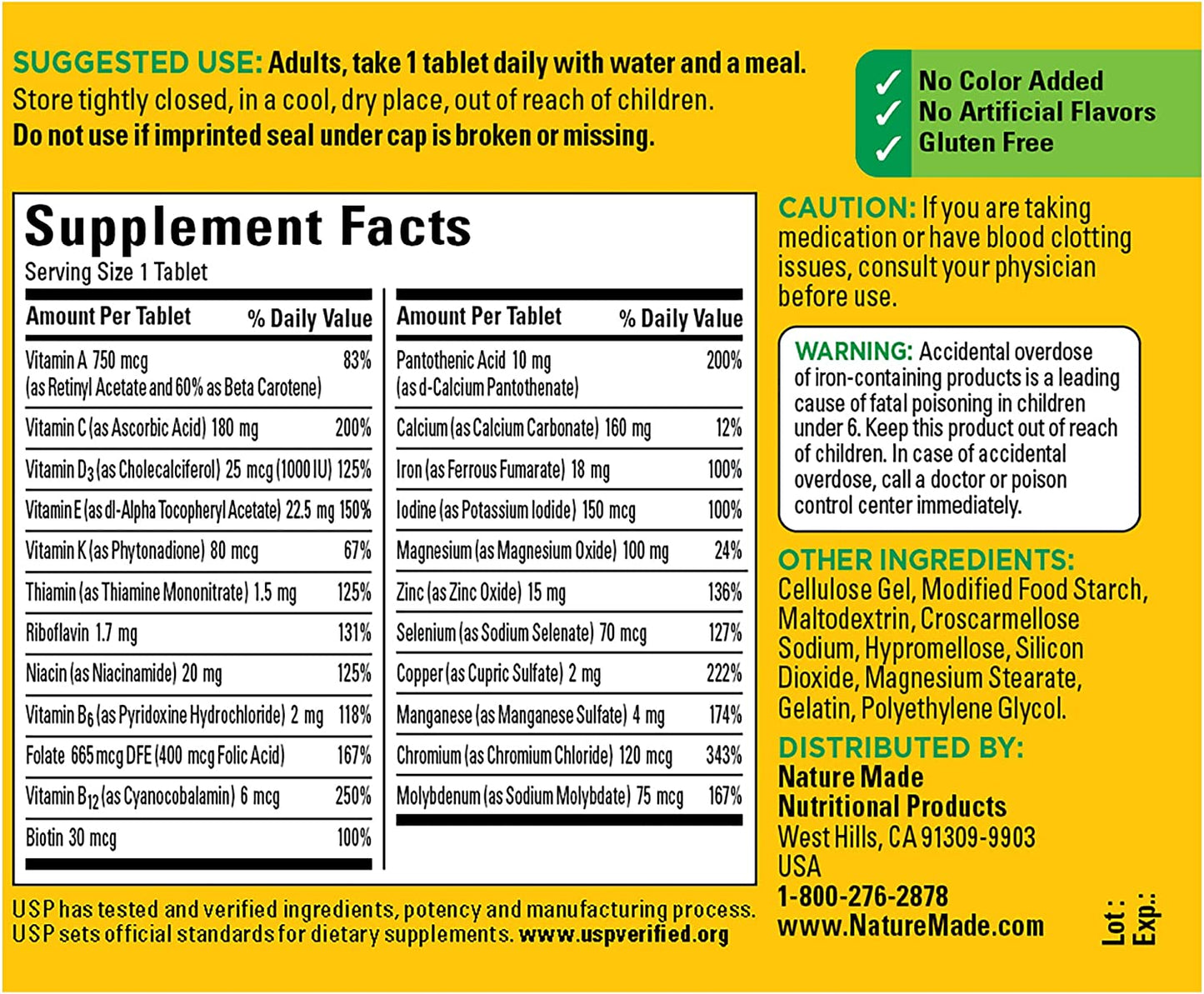 Nature Made Multivitamin Tablets with Iron, Multivitamin for Women and Men for Daily Nutritional Support, 130 Tablets