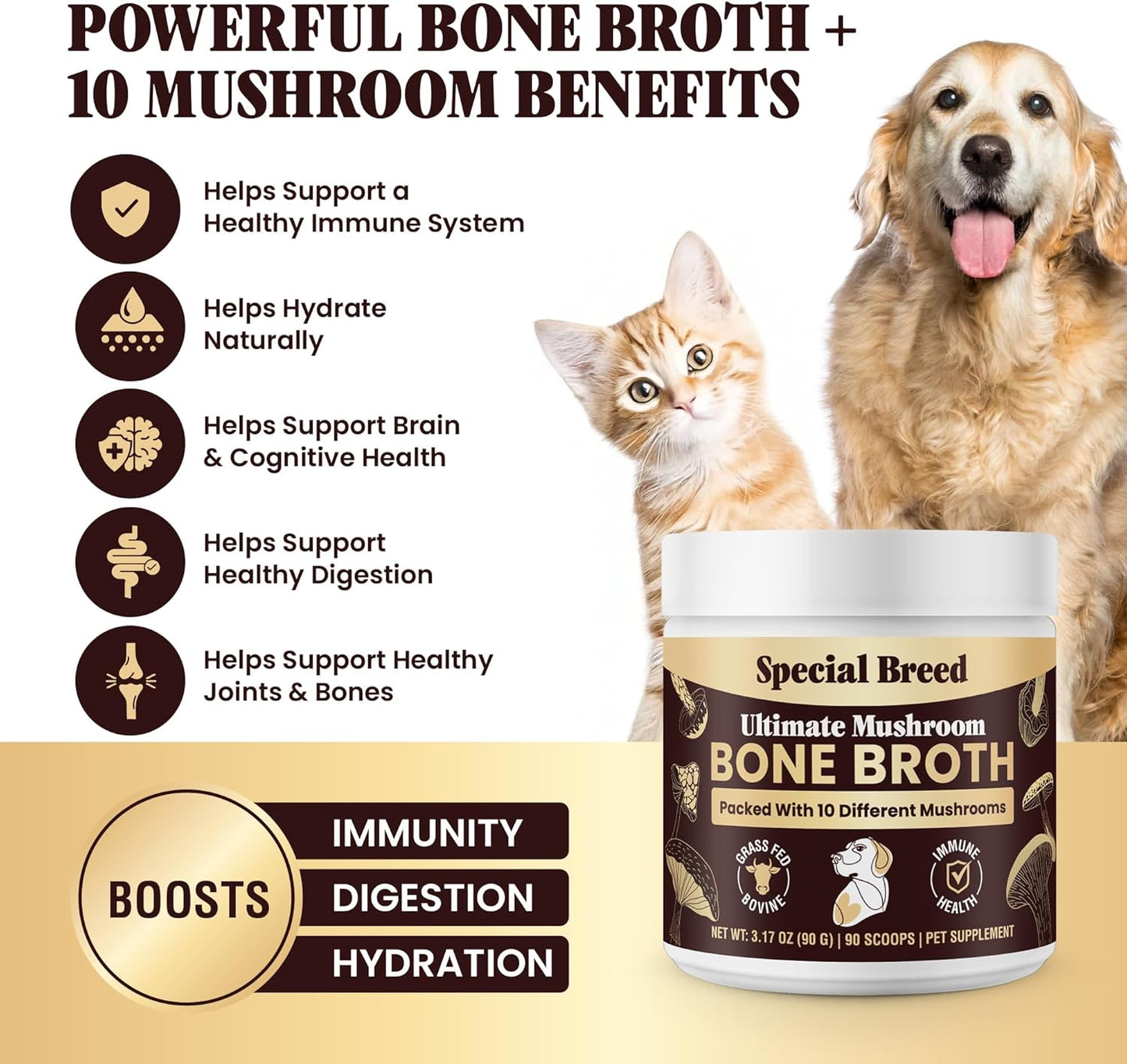Beef Bone Broth for Dogs - Dog Bone Broth Powder - 90 Scoops