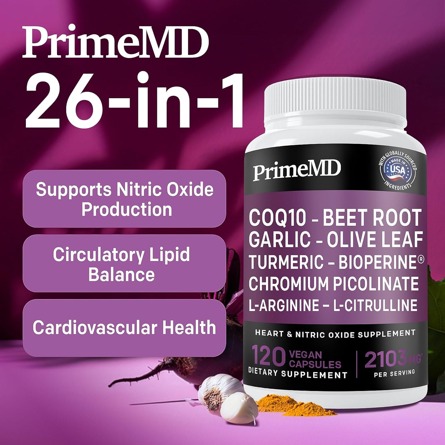26-in-1 Nitric Oxide Supplement - Blood Pressure Supplement - 120 capsules