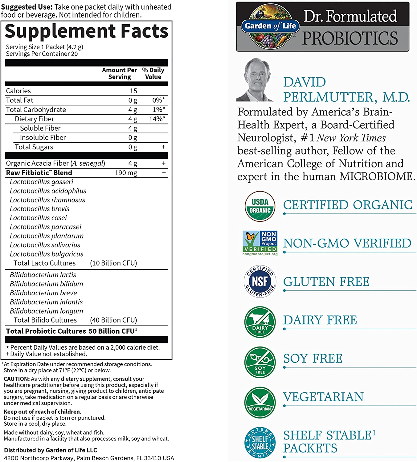 Garden of Life Dr. Formulated Probiotics Fitbiotic Weight Management Powder 50 Billion CFU 3 Oz, Pack of 20