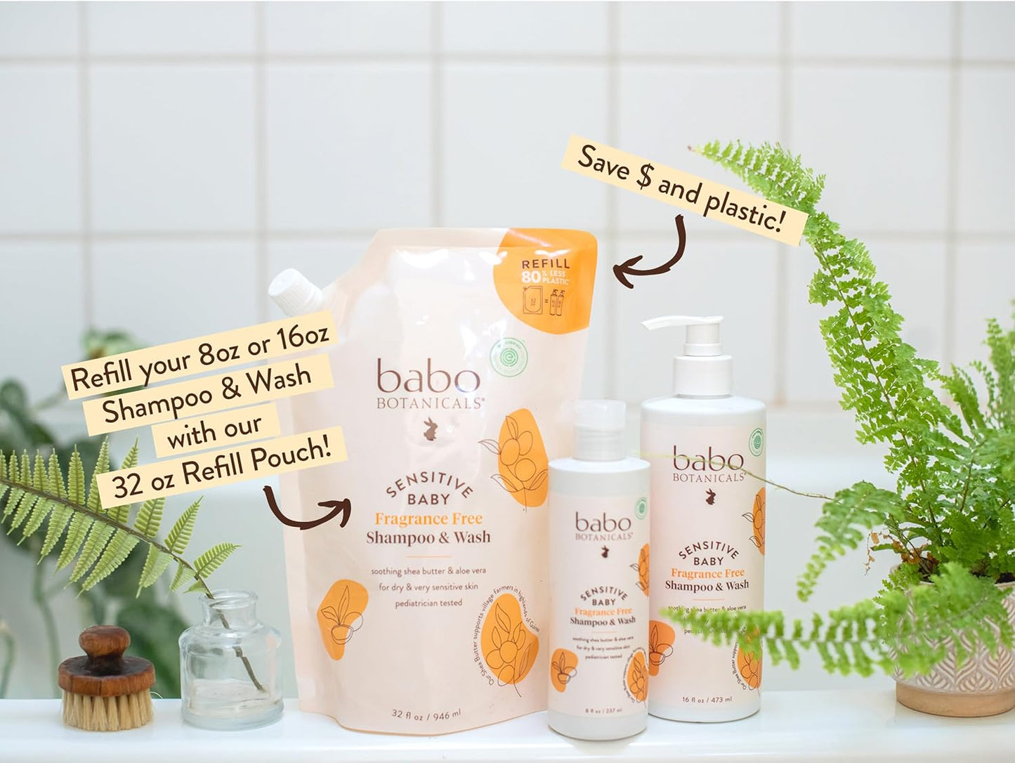 Babo Botanicals Sensitive Baby Fragrance-Free 2-in-1 Shampoo & Wash 8 fl oz