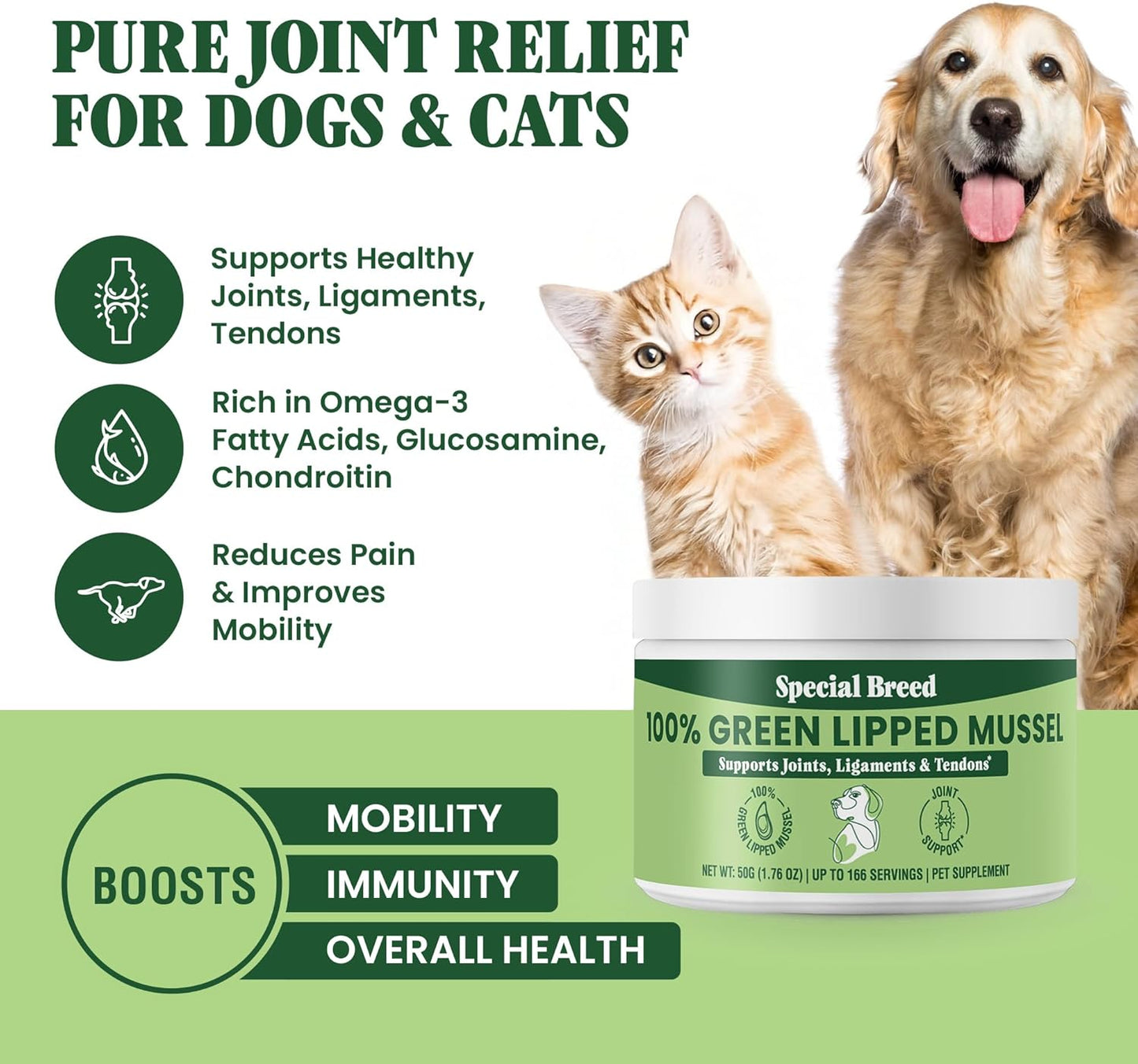 Green Lipped Mussel Powder for Dogs & Cats -1.76 oz