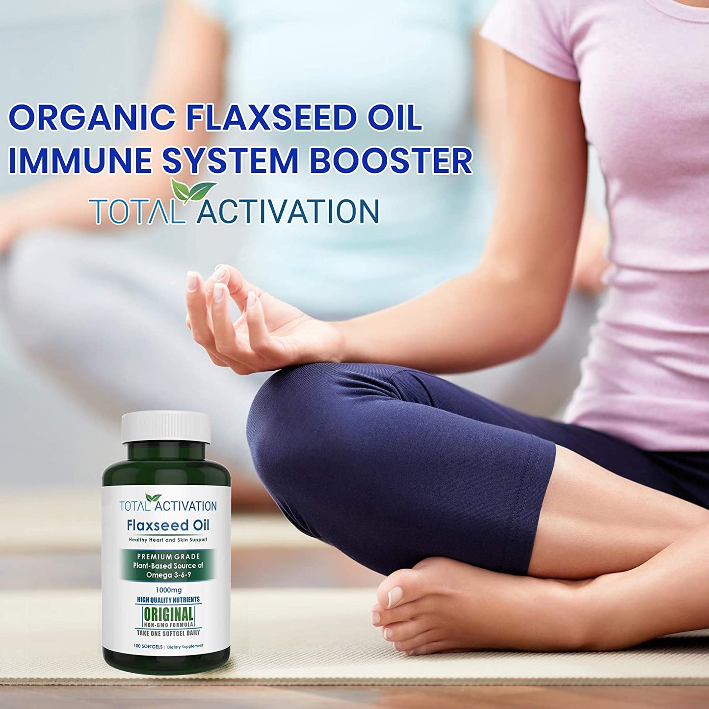 Organic Flaxseed Oil 1,000 mg Omega-3, Immune System Booster with Omega 3,6,9 from Natural ALA 100 Softgels Per Bottle