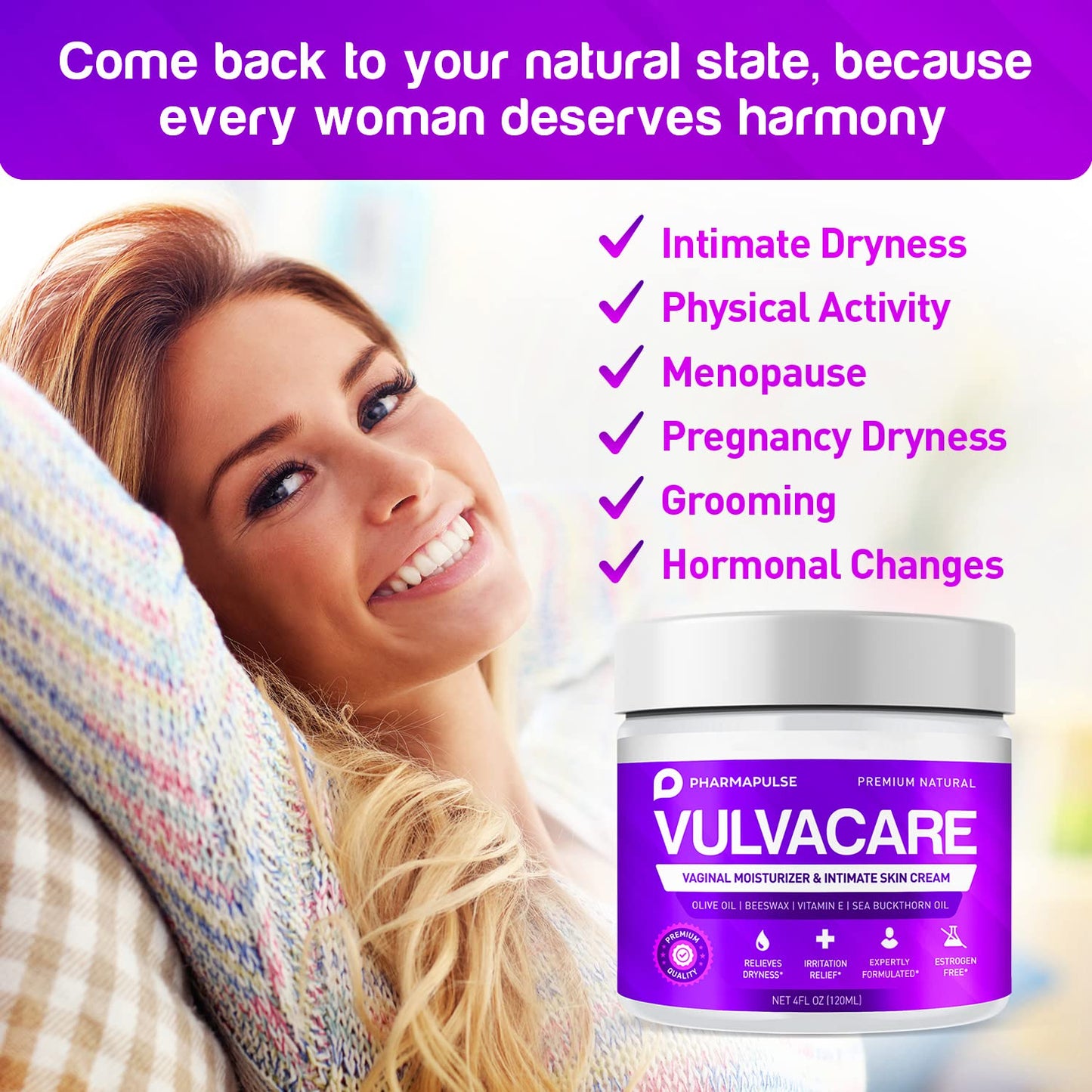 Pharmapulse Organic Vaginal Moisturizer, Vulva Balm Cream Intimate Skin Care 4oz