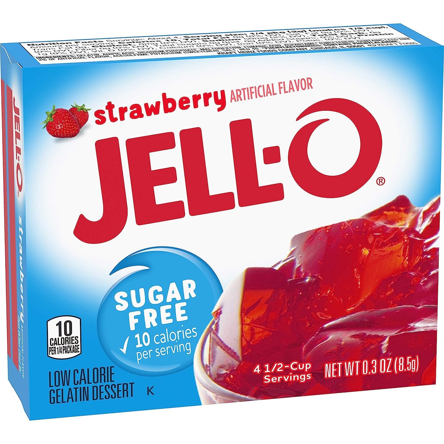 Jell-O Strawberry Sugar-Free Gelatin, 0.30 Ounce (8.5g), (Pack of 5)