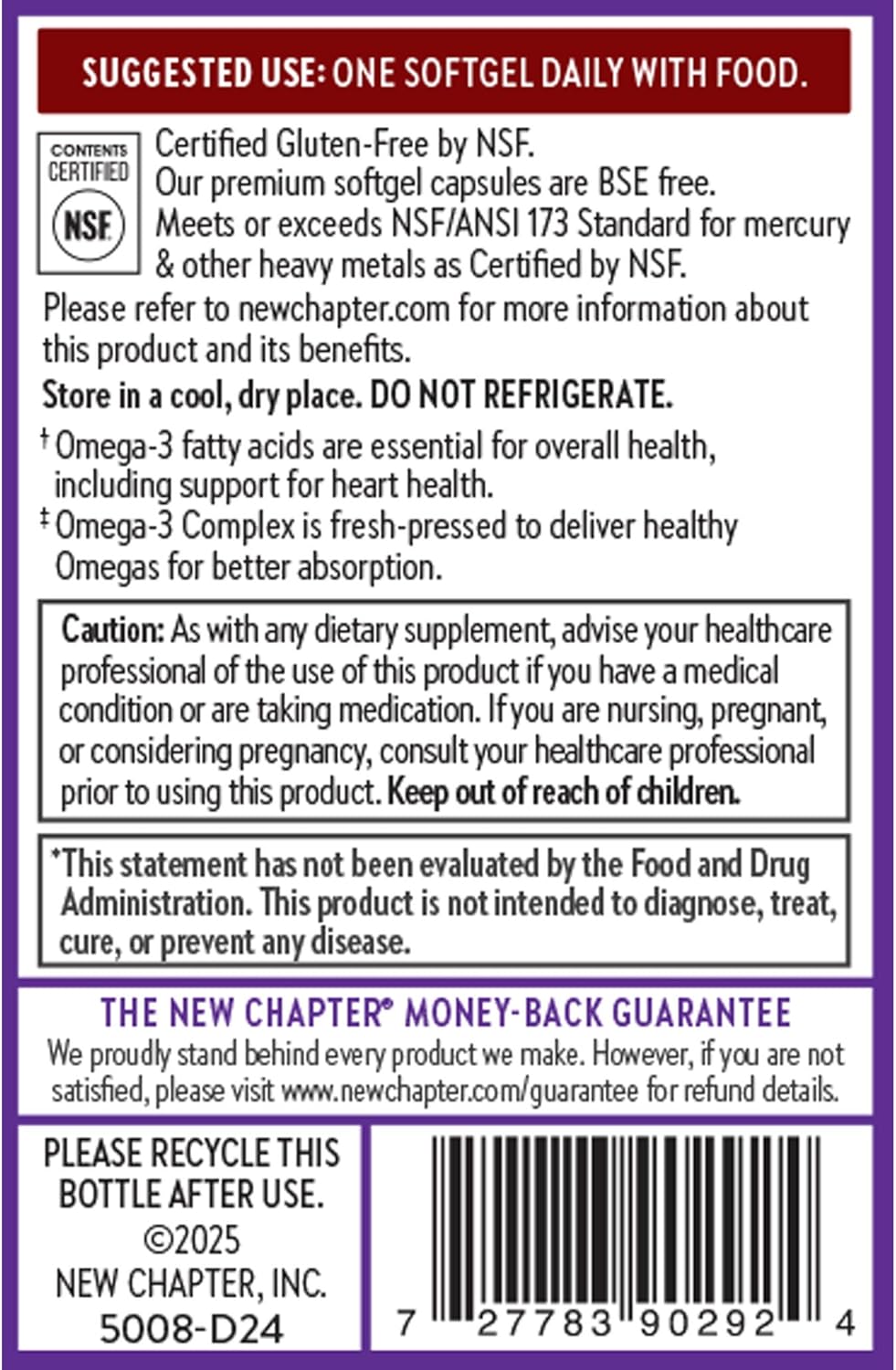 New Chapter Omega-3 Complex, 1000mg Softgels - 30 Count