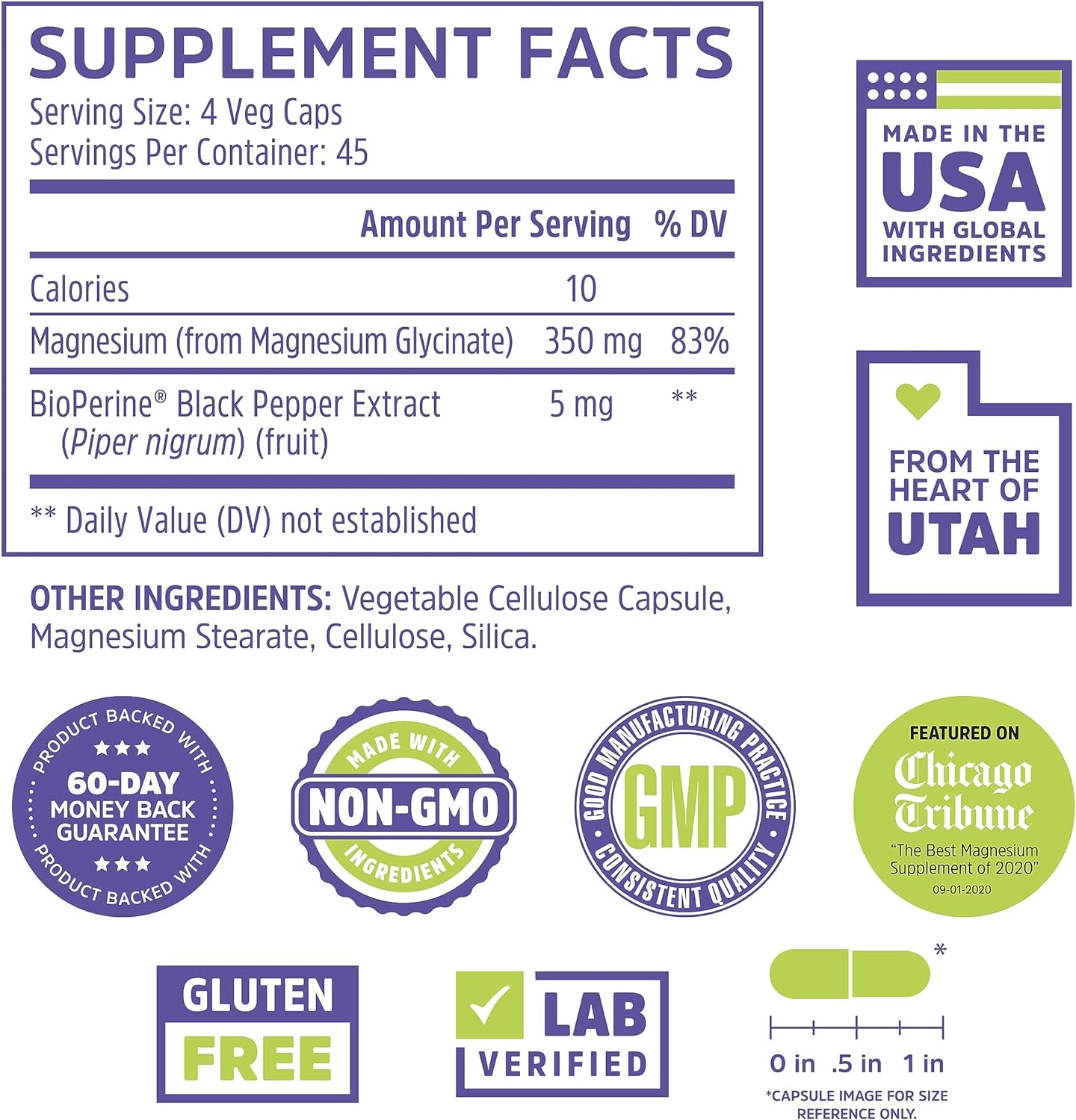 Zhou Magnesium Glycinate Complex Time-Release Absorption, 180 Capsules