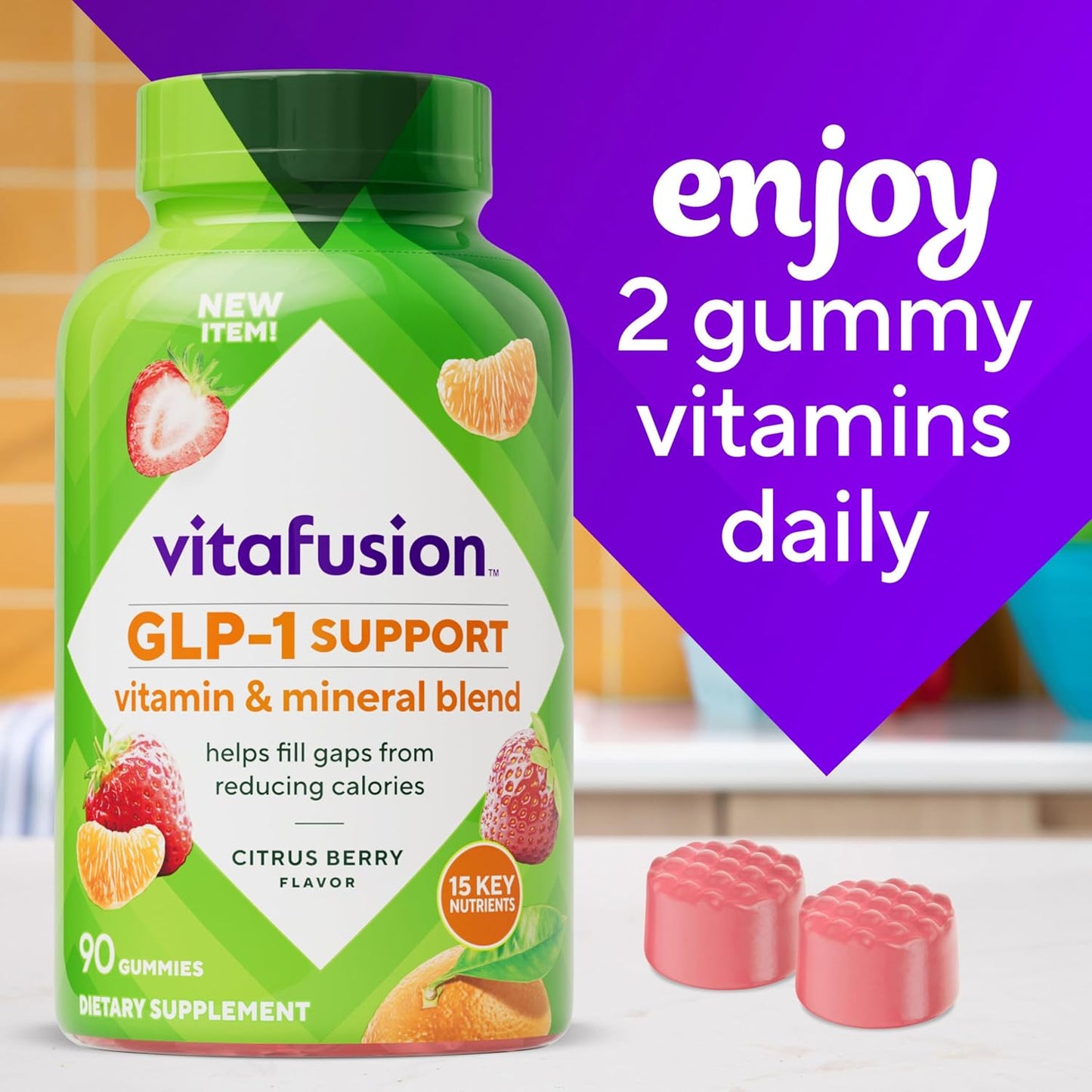 Vitafusion GLP-1 Support Multivitamin,Citrus Berry Flavor, 90 Count