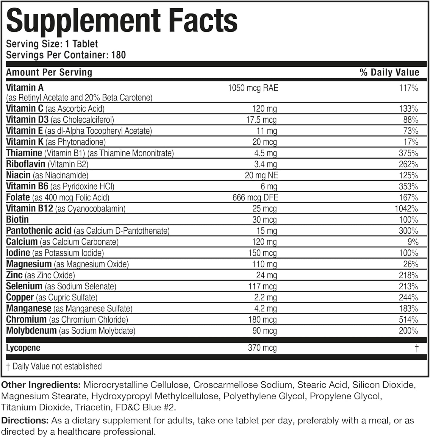 Bronson ONE Daily Mens 50+ Complete Multivitamin Multimineral, 180 Tablets
