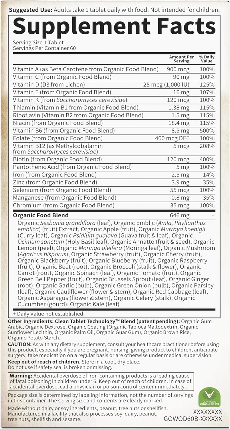 Garden of Life Organics Multivitamin for Women - Women's Once Daily Multi - 60 Tablets