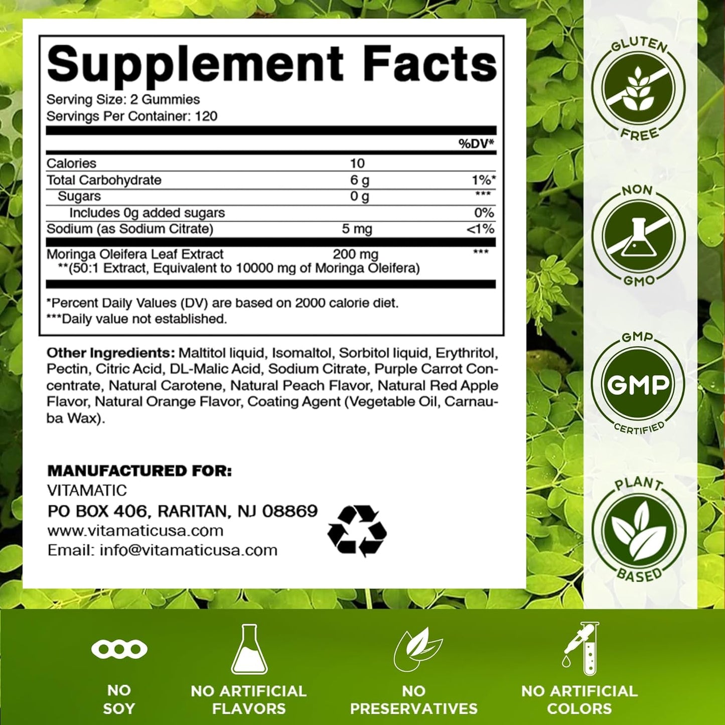 Vitamatic Sugar Free Moringa Gummies 200 mg -240 count