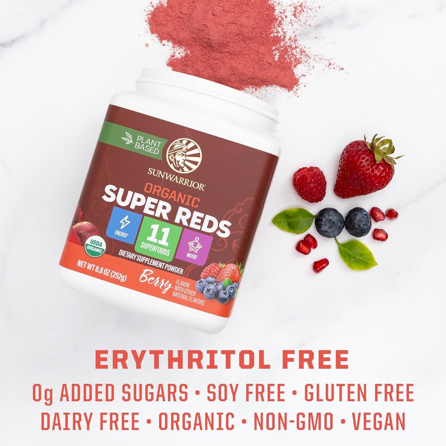 Sunwarrior Organic Super Reds Powder 11 Superfoods with Beet Root -8.8 oz