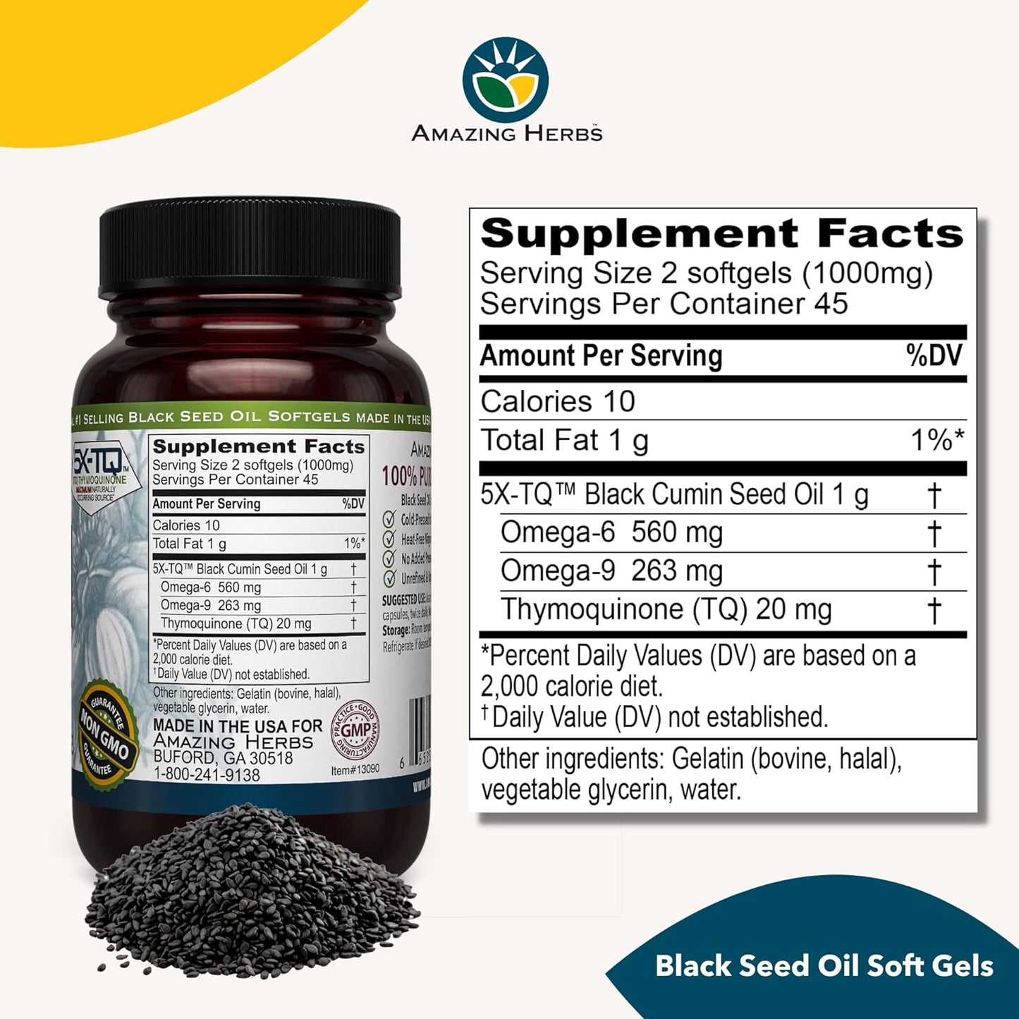 Amazing Herbs Premium Black Seed Oil 90 Capsules