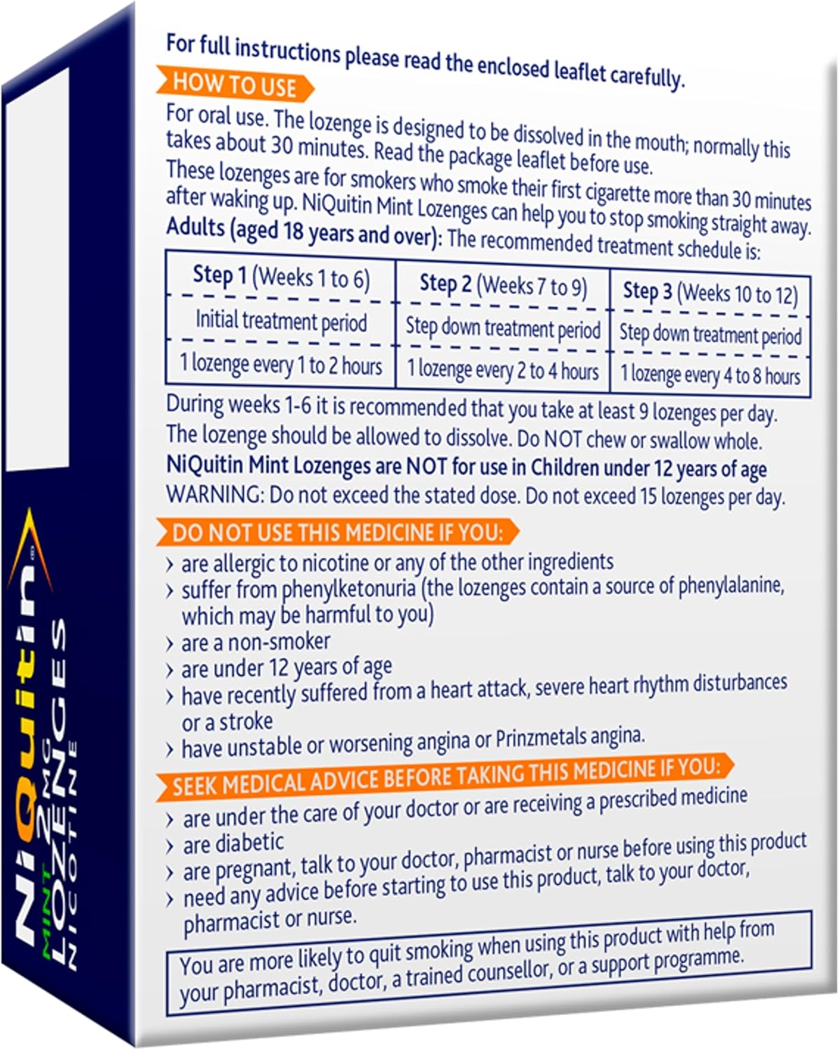 NiQuitin Mint 2 mg - Effective Smoking Craving Relief - 72 Lozenges