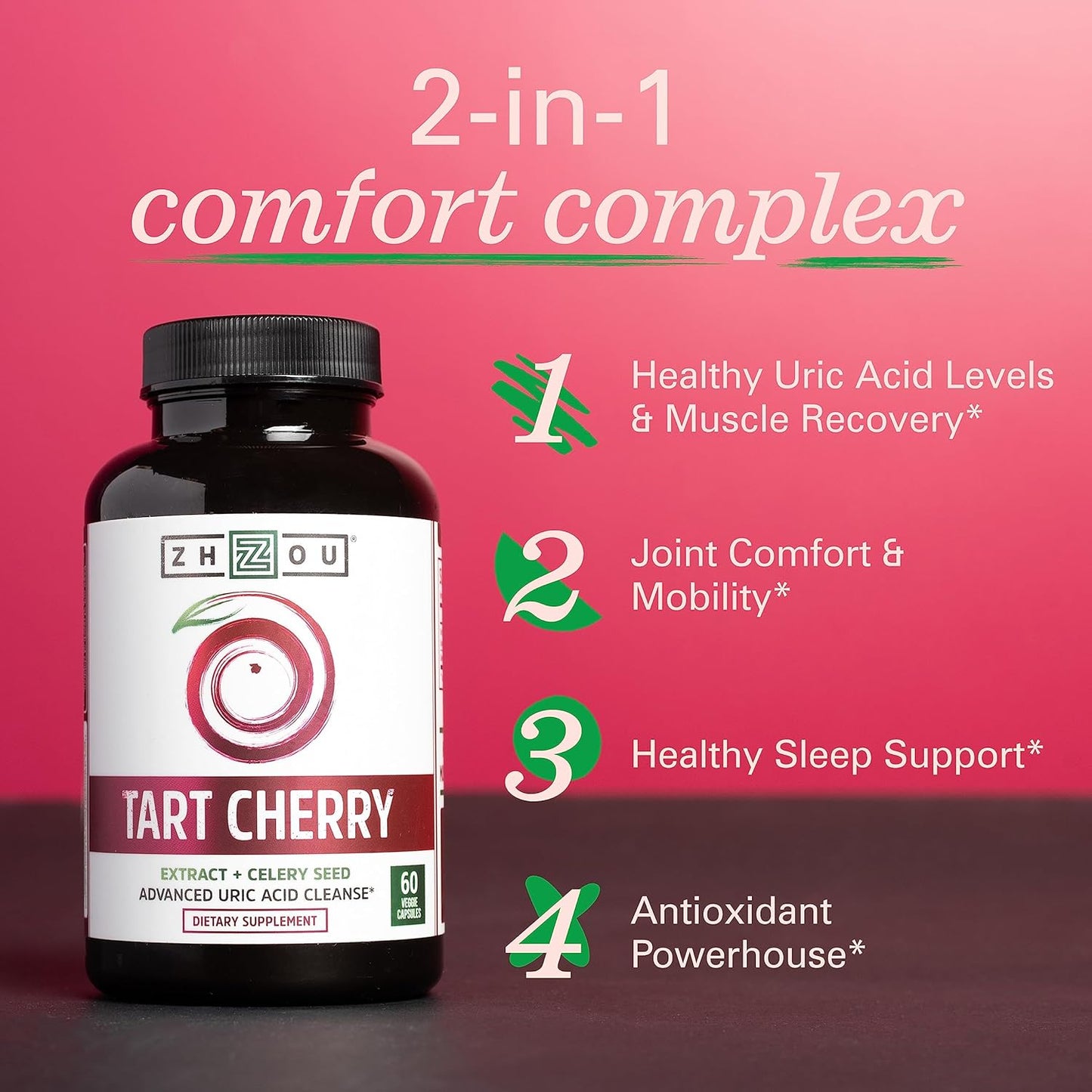 Zhou Tart Cherry Extract with Celery Seed Advanced Uric Acid 60 Veggie Caps