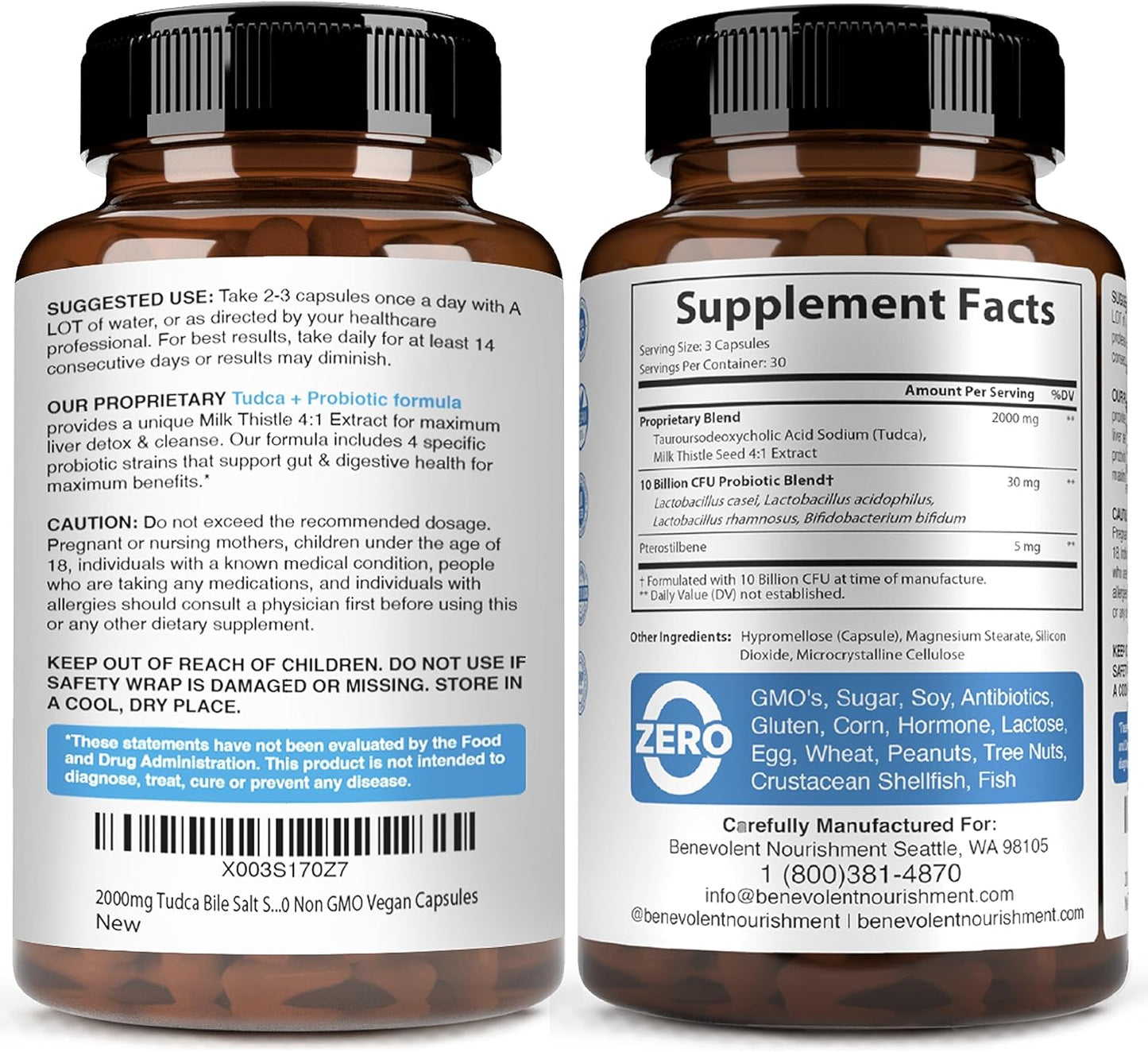 2000mg TUDCA Bile Salts Supplement Complex - 90 capsules