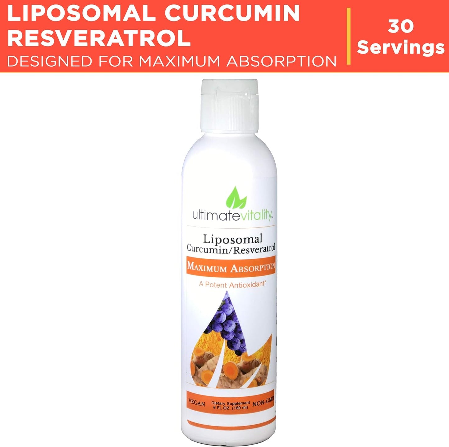 UltimateVitality Liposomal Curcumin Liquid, Liposomal Enhanced with Resveratrol 6 FL oz
