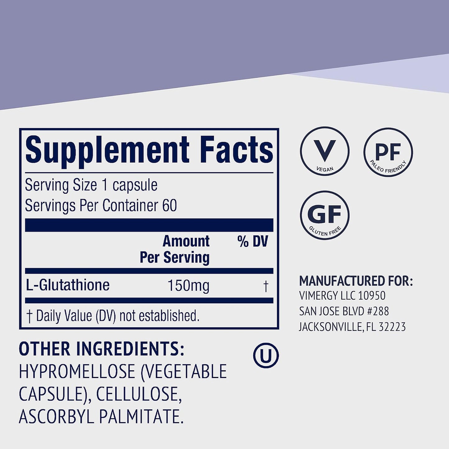 Vimergy Glutathione 60 Capsules Natural Immune Supporting,Supplement
