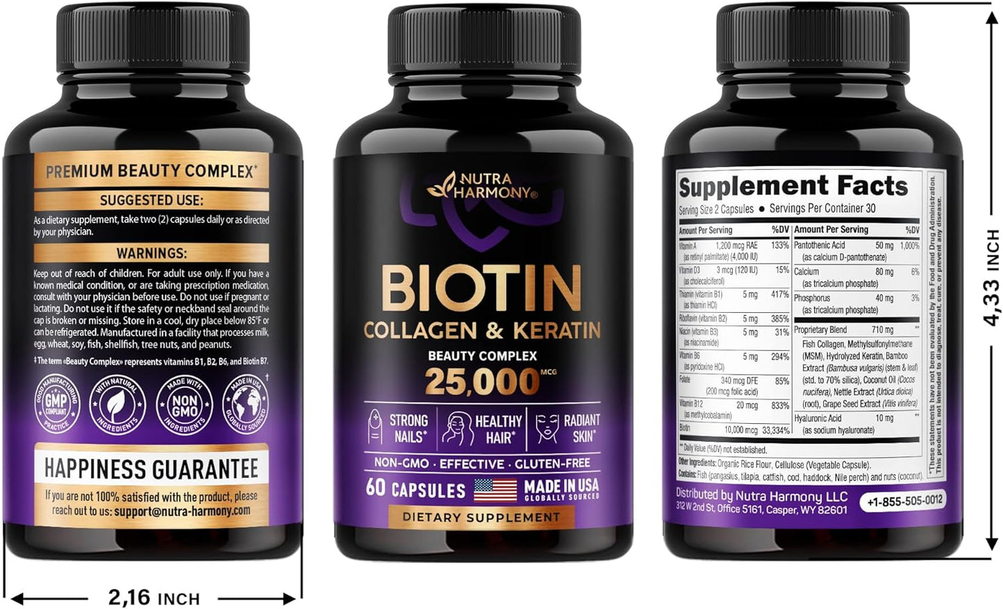 Biotin Collagen Keratin Hyaluronic Acid Hair Growth 60 Capsules