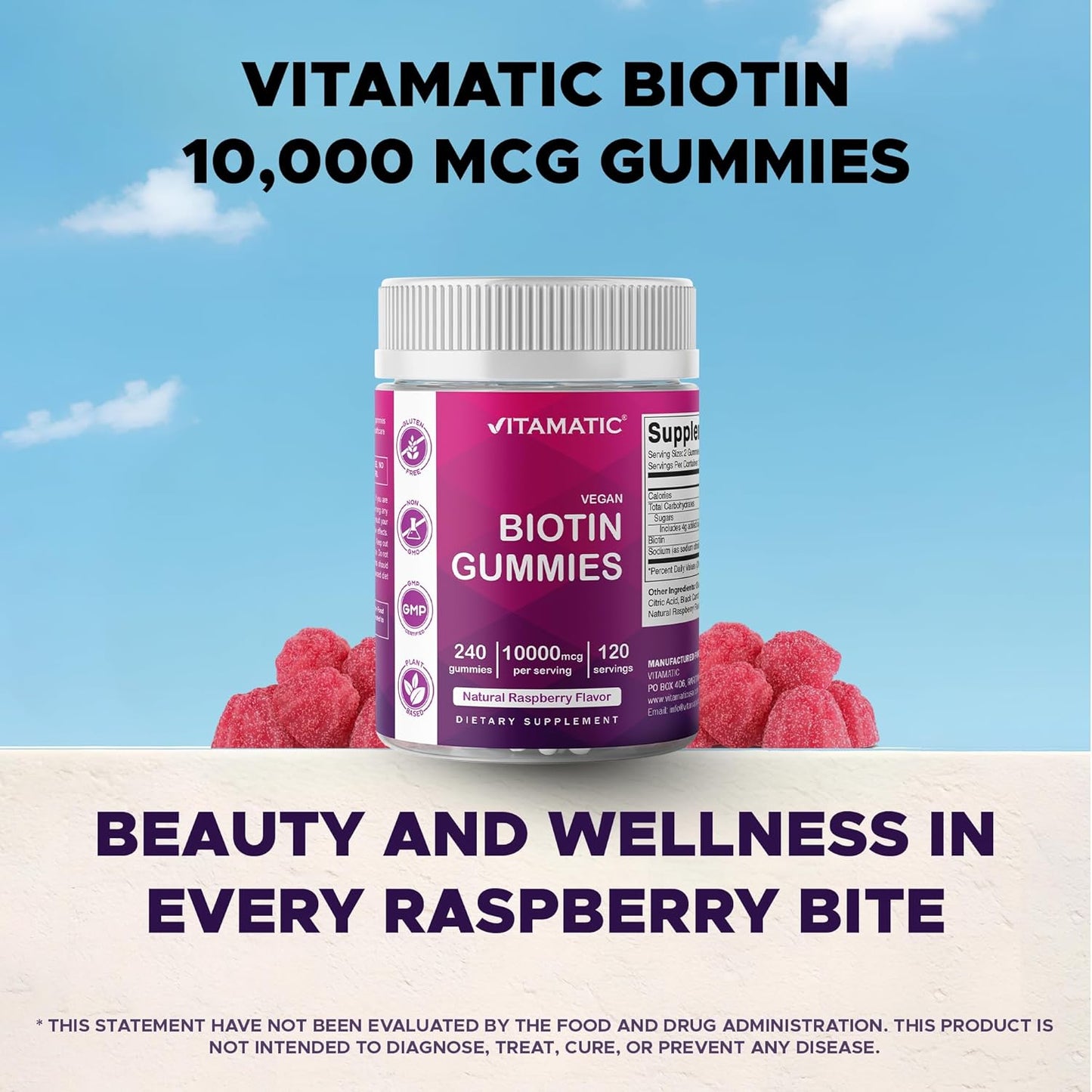 Vitamatic Biotin Gummies 10,000 mcg - 240 Vegan Gummies