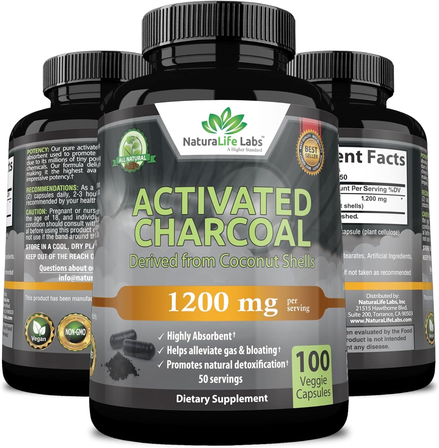 Activated Charcoal Capsules - Highly Absorbent 100 Vegan Capsules