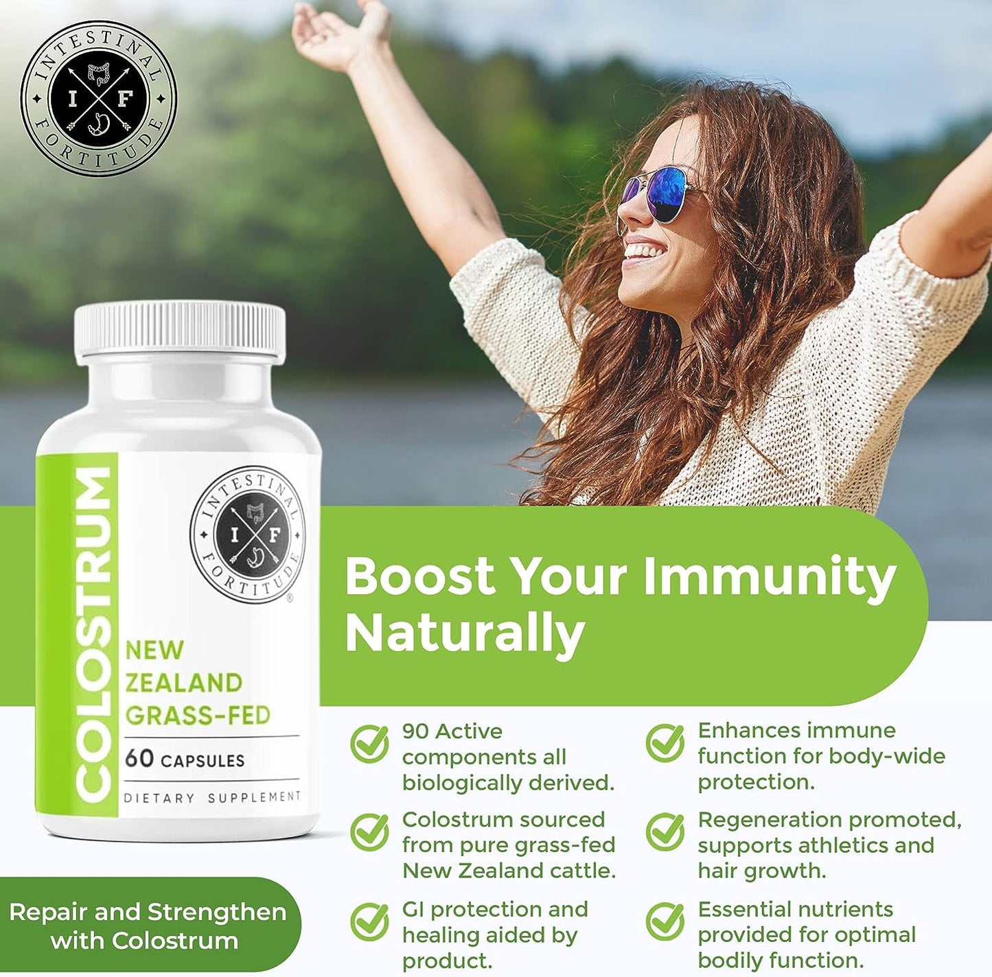 Intestinal Fortitude Grass Fed New Zealand Cows Colostrum Capsules, 500 mg 60 Capsules