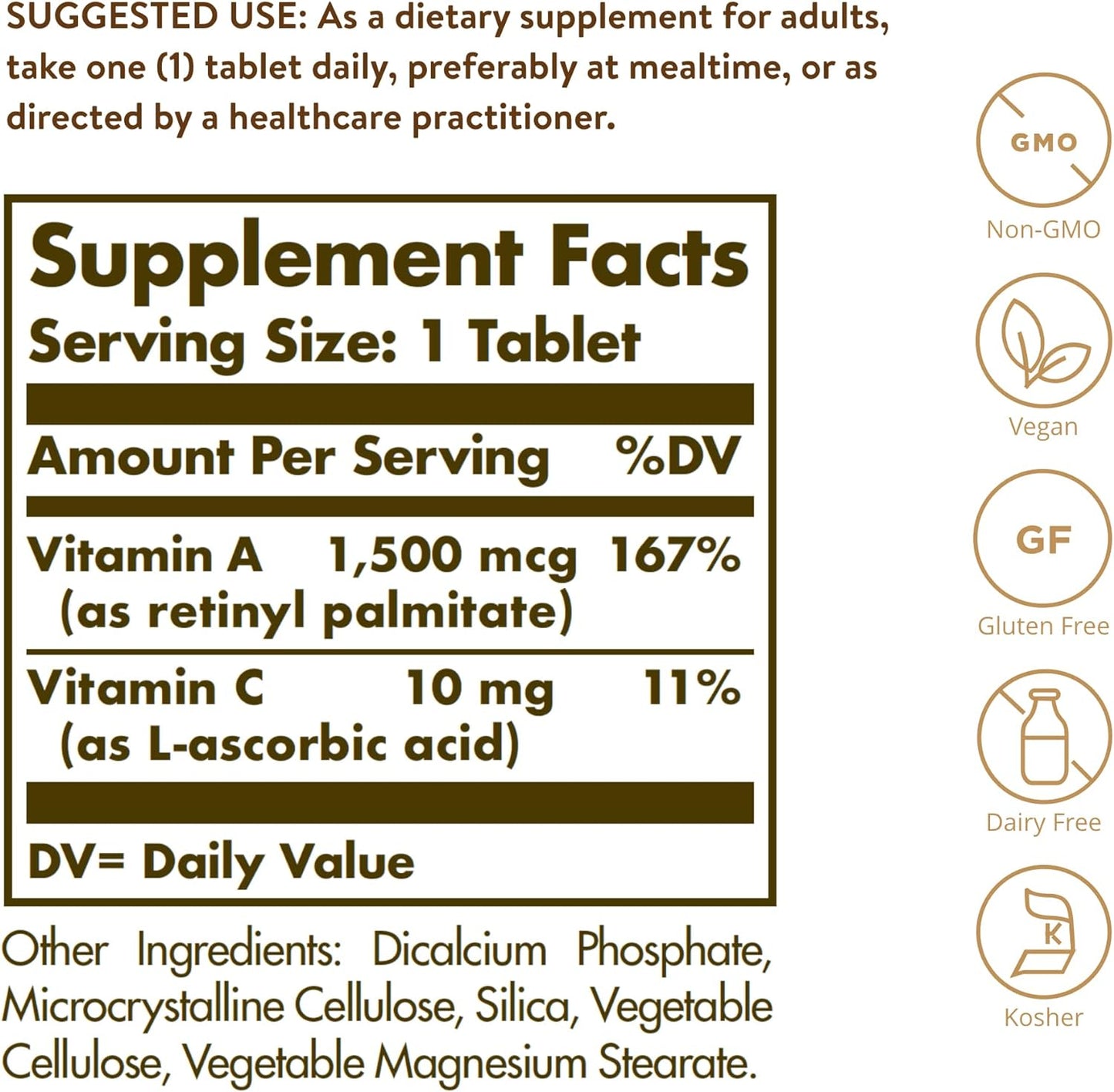 Solgar Dry Vitamin A 1500 mcg (5000 IU), 100 Tablets