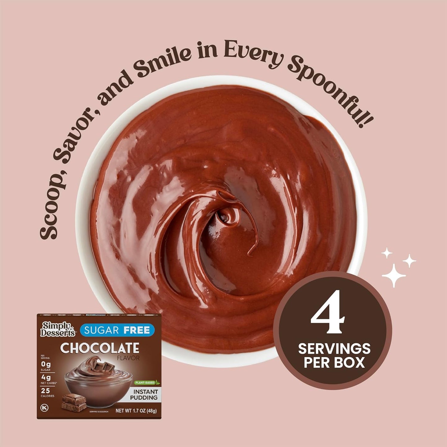 Simply Desserts Chocolate Instant Pudding, Sugar-Free, 6-Pack – 1.7 Oz Ea